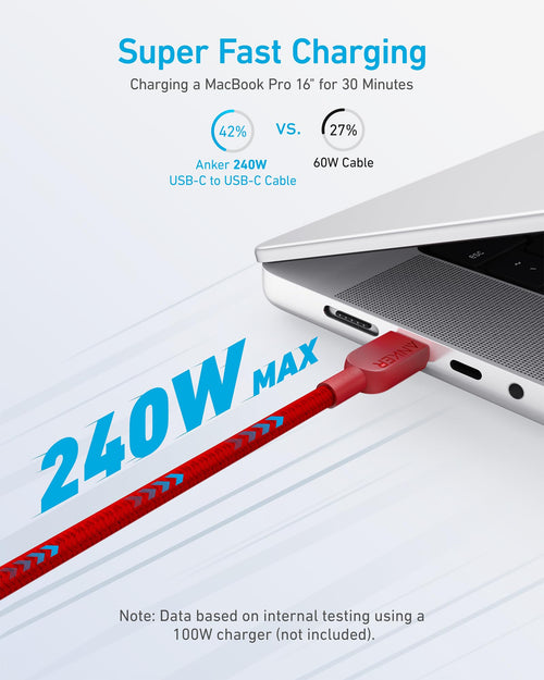 Anker USB C to USB C Cable (2Pack, 10FT),240W Type-C Fast Charging Cord for iPhone 17/16 Series,MacBook Pro 2020,iPad Air 4 and More (Red)