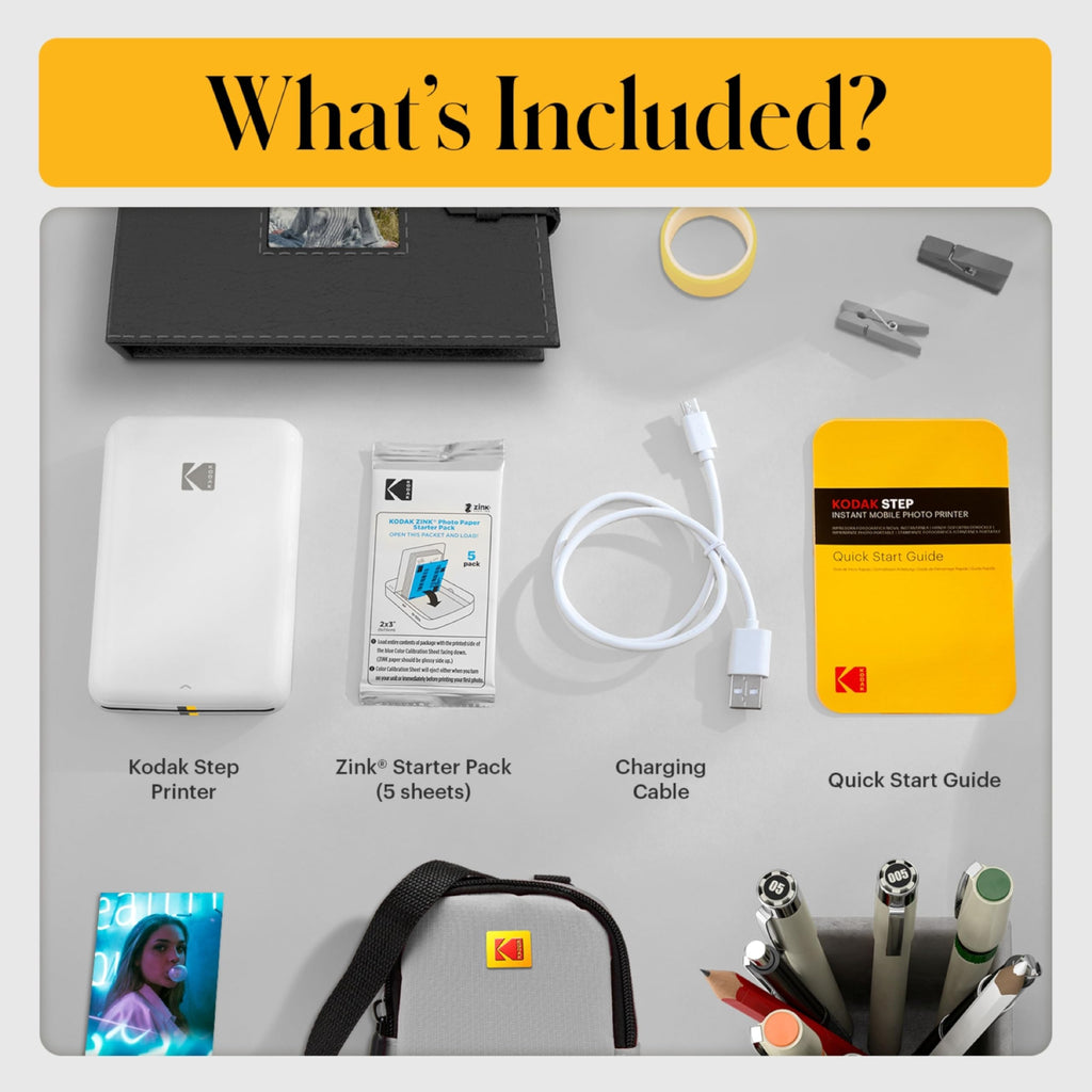 Kodak Step Instant Smartphone Photo Printer, Portable Mini Color Wireless Mobile Printer, Zink 2x3” (5.1x7.5 cm) Sticky-Back Photos, Bluetooth, 75 Sheets Bundle, White