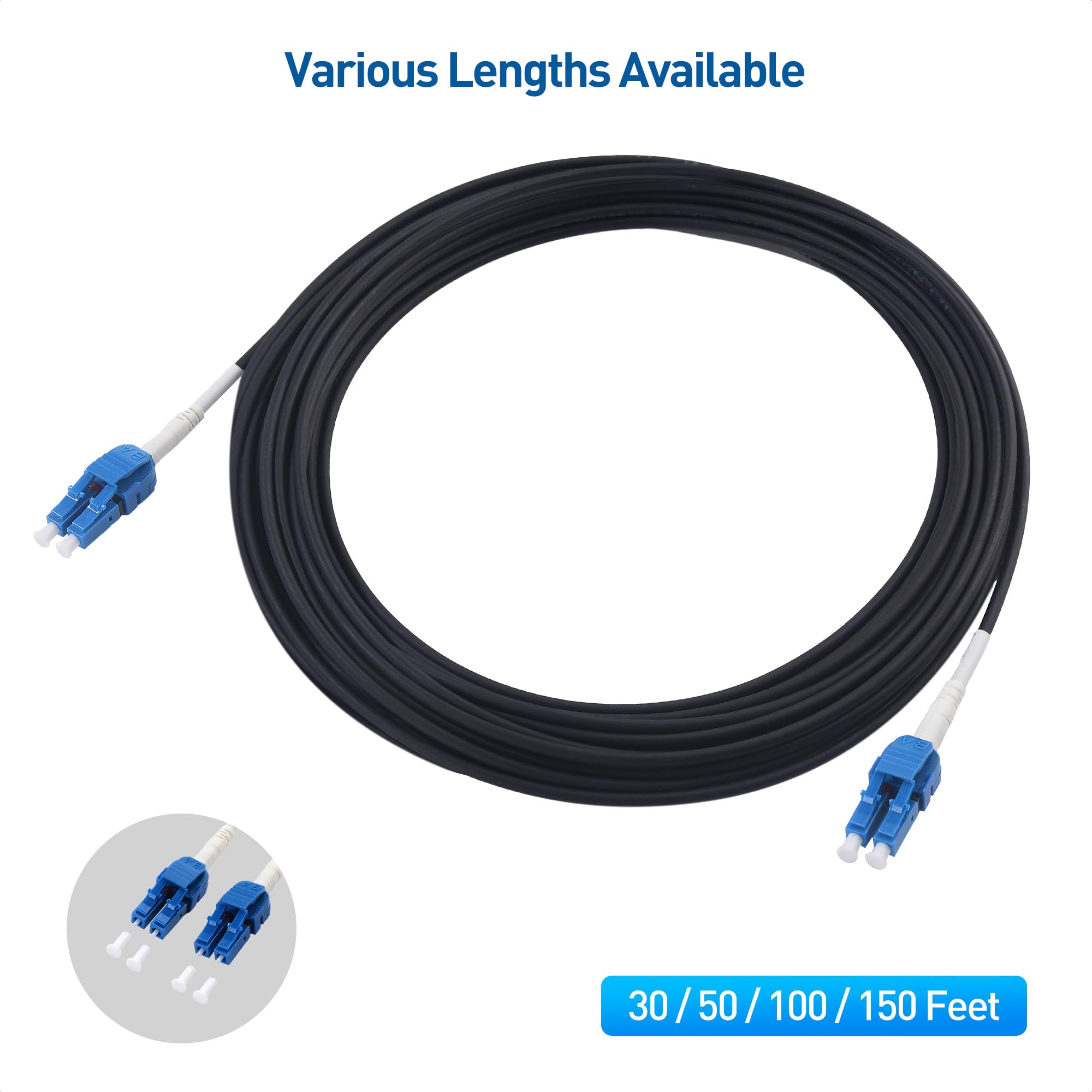 Cable Matters Uniboot OS2 LC to LC Outdoor Armored Fiber Patch Cable 150ft - Single Mode Duplex 9/125, LSFRZH, Direct Burial Support with UV Resistant and Fire Retardant Cable Jacket - 150 Feet /45.7m