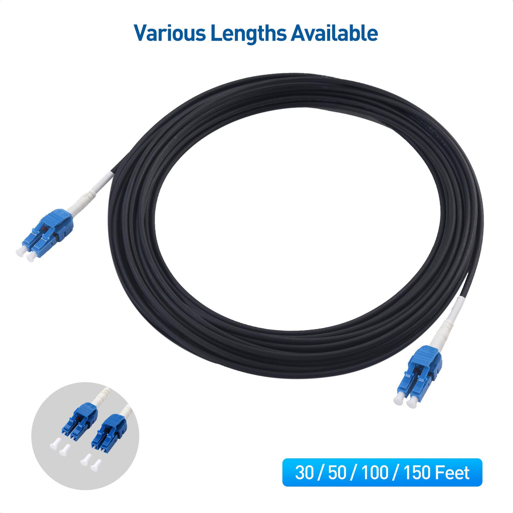 Cable Matters Uniboot OS2 LC to LC Outdoor Armored Fiber Patch Cable 100ft - Single Mode Duplex 9/125, LSFRZH, Direct Burial Support with UV Resistant and Fire Retardant Cable Jacket - 100 Feet /30.4m