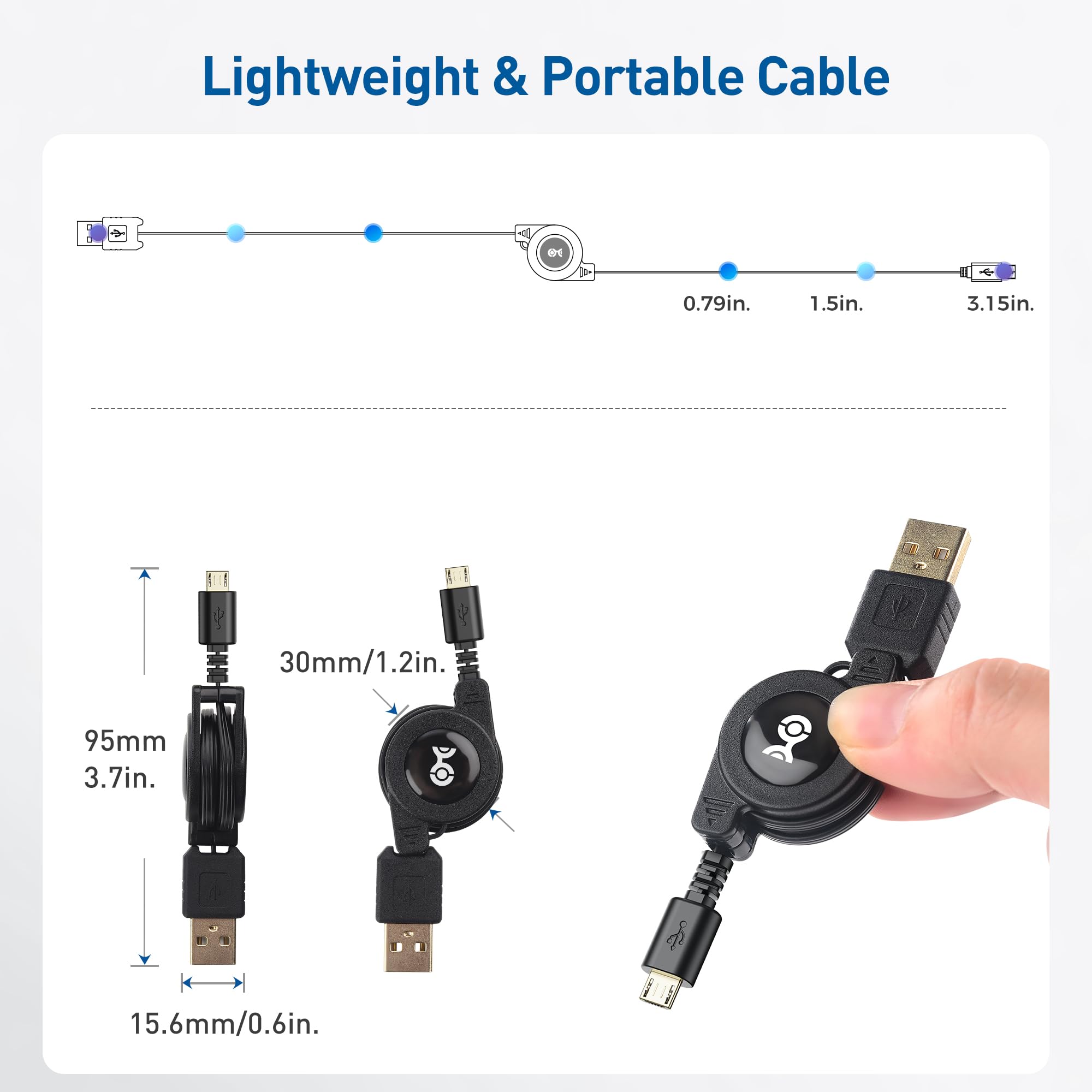 Cable Matters (2-Pack) Gold-Plated Retractable USB to Micro-USB Charge & Sync Cable � 2.5 Feet