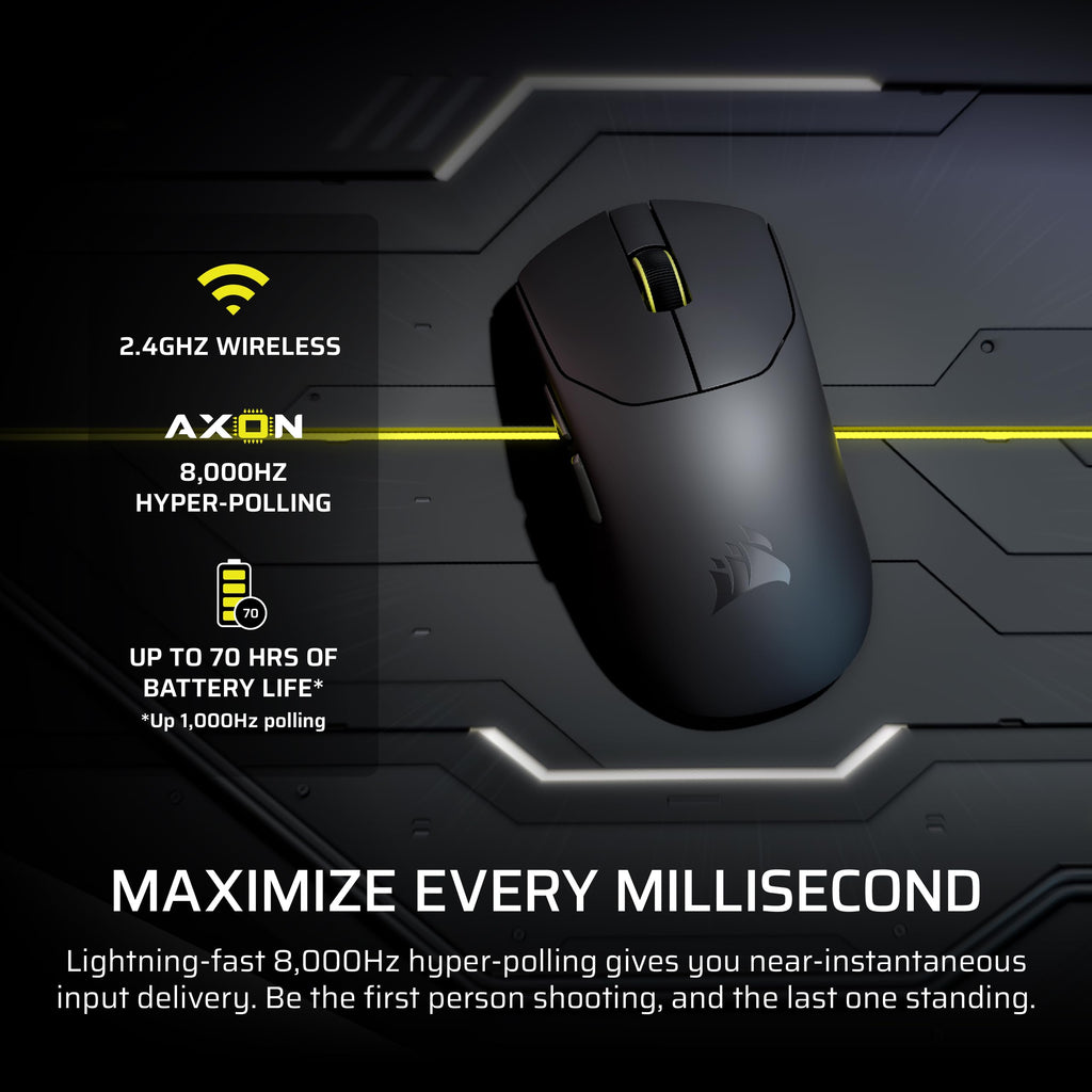 Corsair Sabre v2 PRO Ultralight Wireless FPS Gaming Mouse - 33,000 DPI, Weight 36 g, Hyper-Polling 8000 Hz, Mechanical Switches, Wireless Battery Life Up To 70 Hours