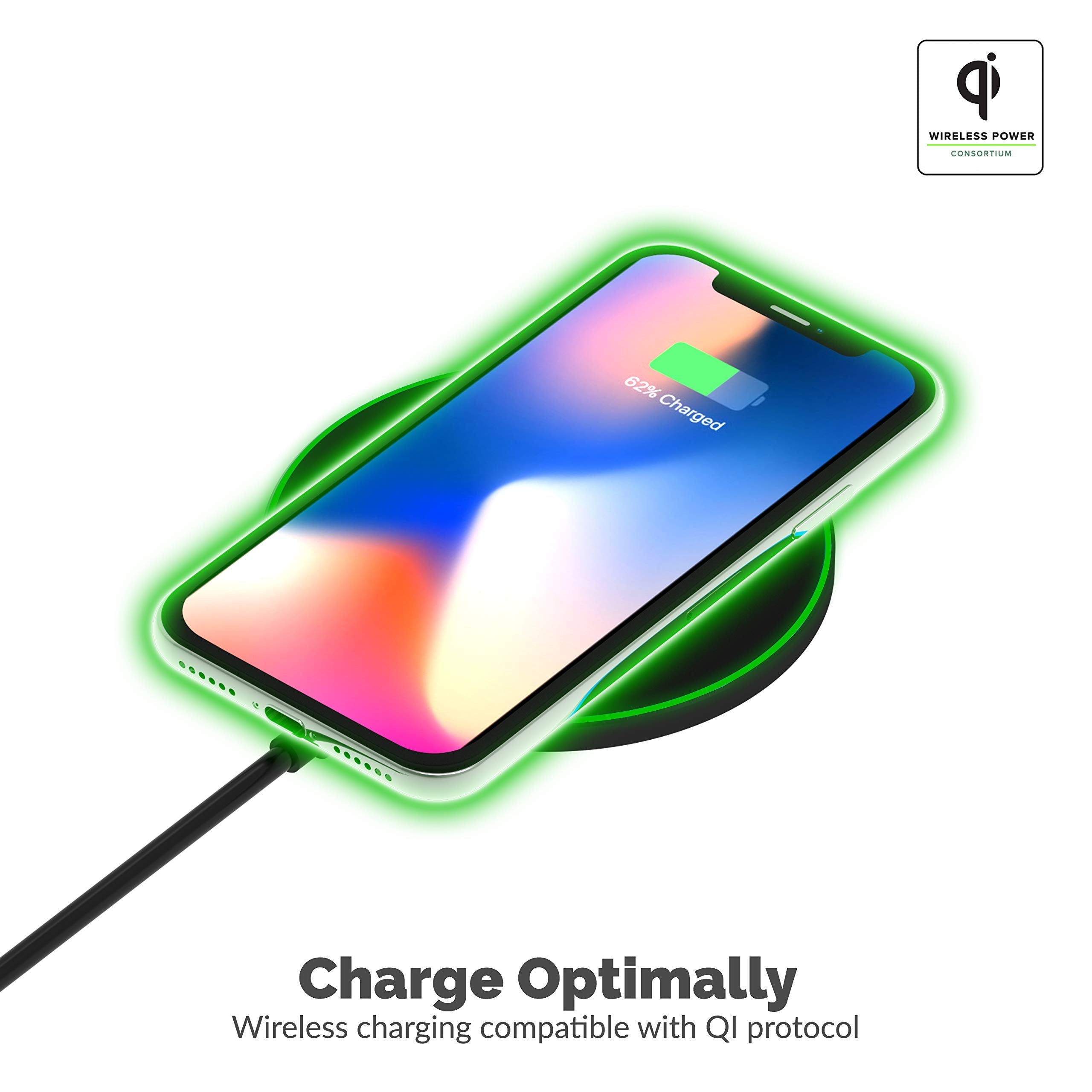 Sabrent 10W qi Wireless Fast Charger Charging Pad, Universally Compatible with All qi Enabled Phones [AC Adapter Not Included] Black (WL-QIFC)
