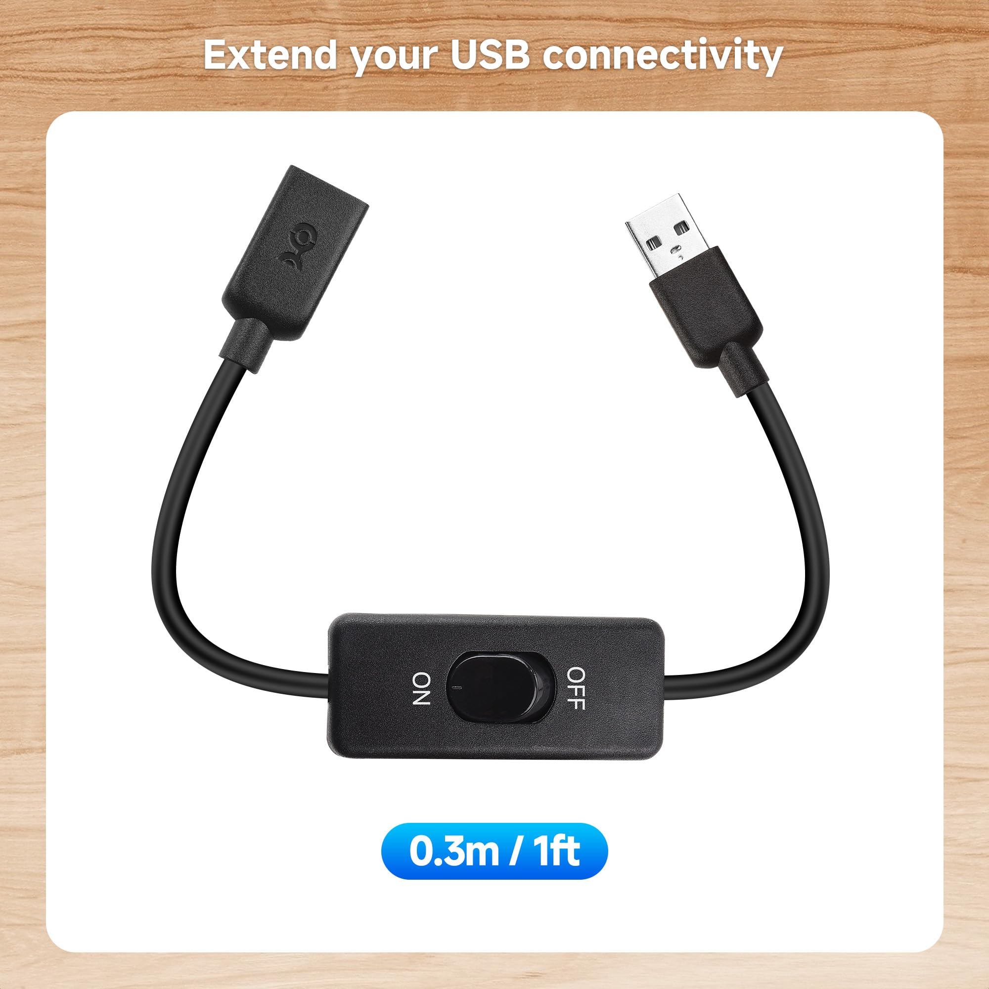 Cable Matters 2-Pack USB On Off Switch - 1ft, Support Data and Power, Short USBA Extension Cable with ON Off, USB Power Switch