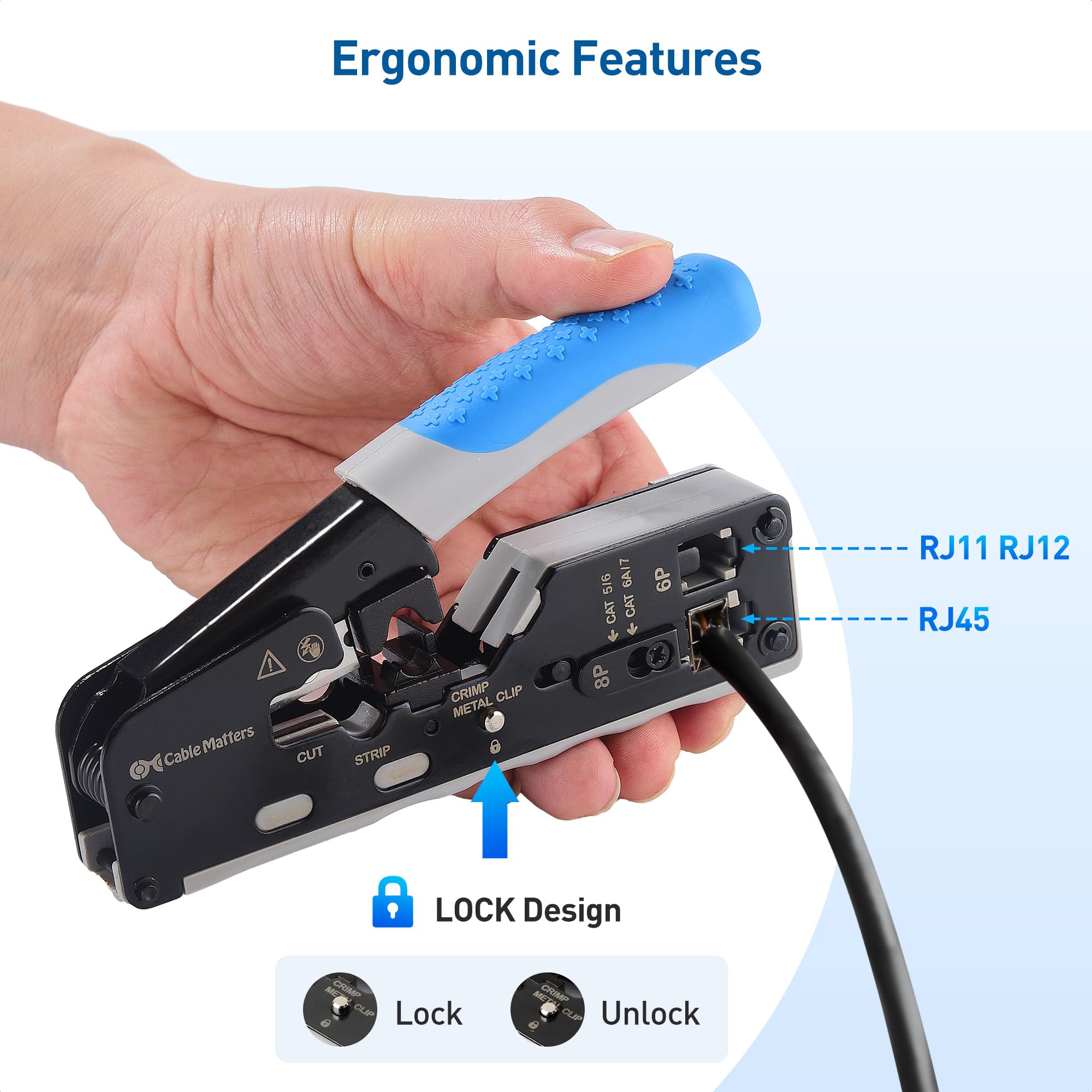 Cable Matters All-In-One Modular Ethernet Crimping Tool Cat 8 (Cat5 Cat6 Cat7 Cat8 Crimping Tool) for Shielded Pass-Through Connectors