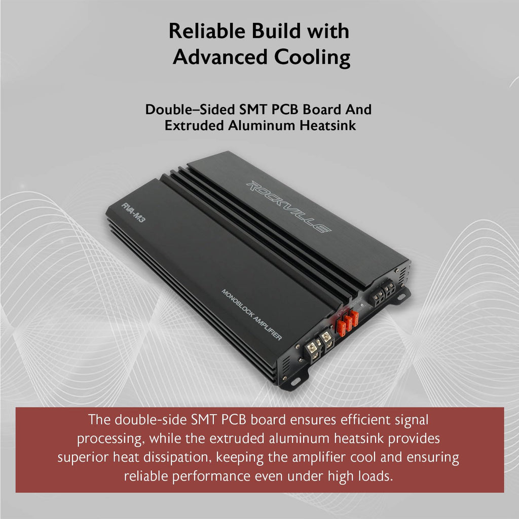 Rockville RVA-M3 V2 Mono Car Amplifier, 4000W, 1000W Dyno-Certified RMS @ 1 Ohm, Class-D, MOSFET, Bass Remote, Perfect for Subwoofers and Car Audio