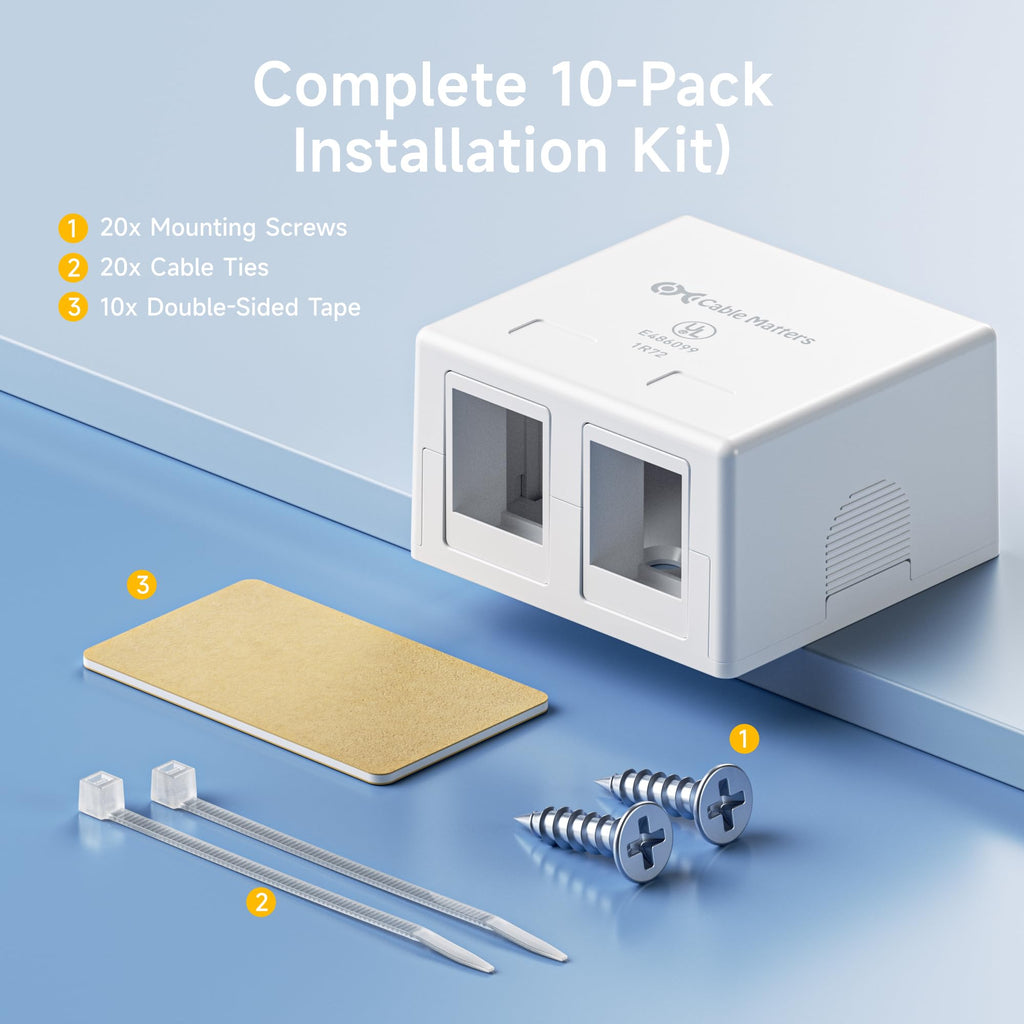 Cable Matters 10-Pack, 2-Port Keystone Jack Surface Mount Box in White