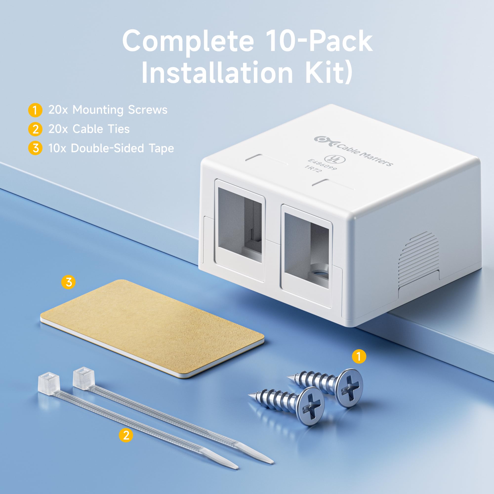 Cable Matters 10-Pack, 2-Port Keystone Jack Surface Mount Box in White