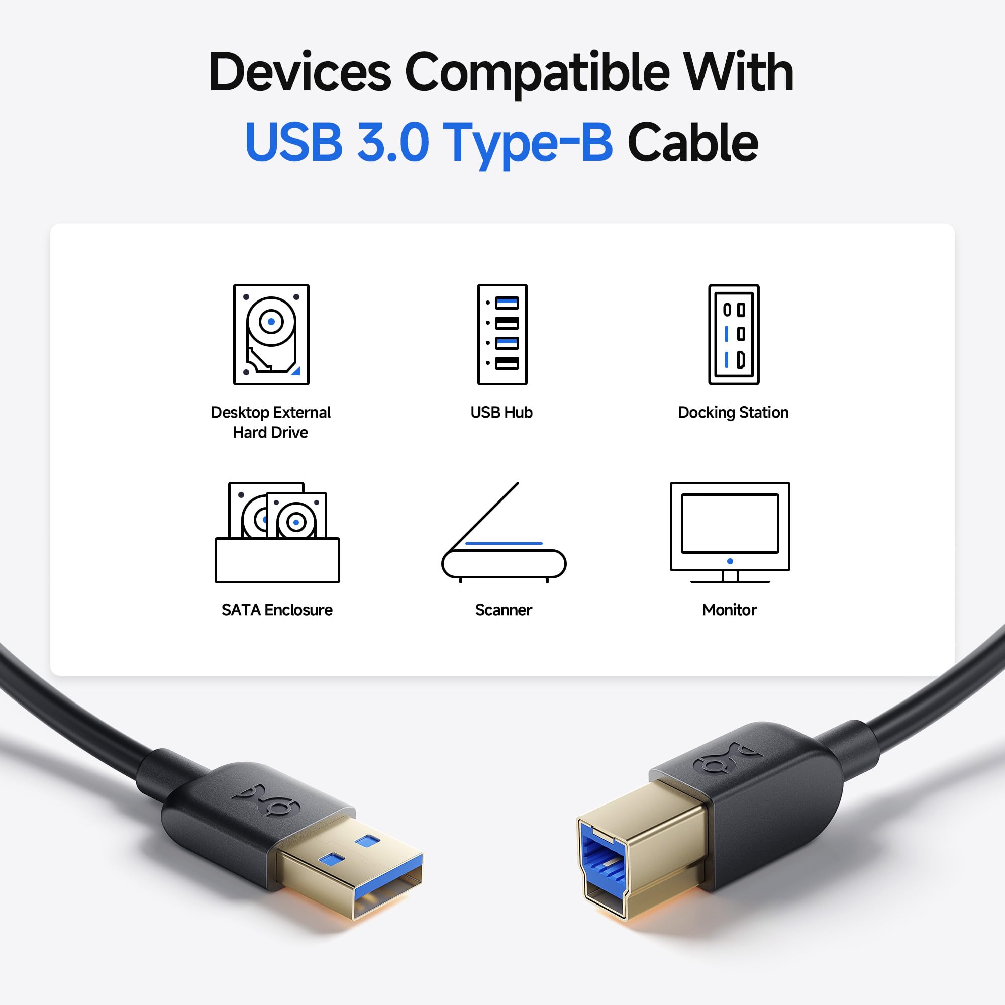 Cable Matters 2-Pack USB 3.0 Cable (USB 3 Cable/USB 3.0 A to B Cable) in Black 6 Feet