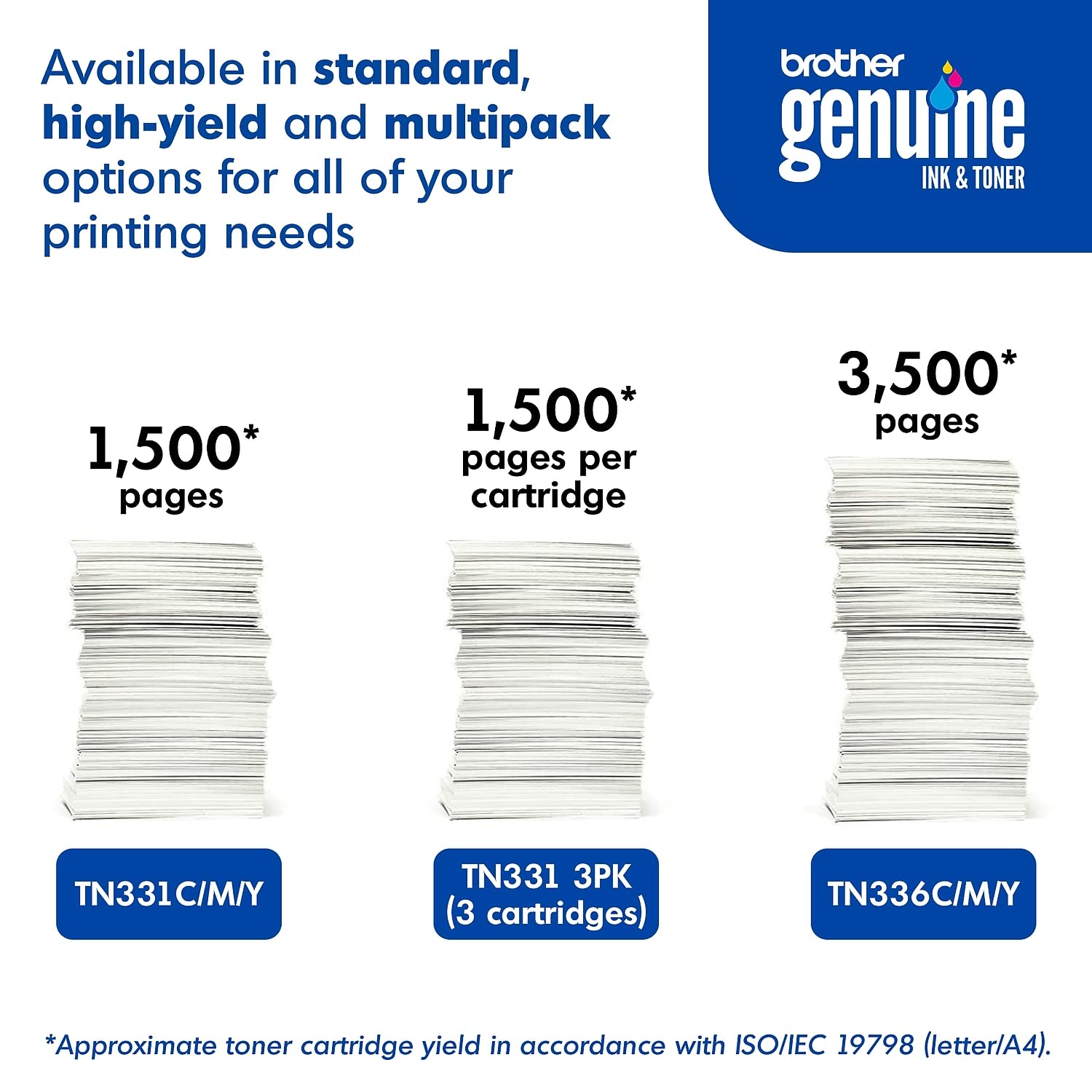 BROTHER Genuine Standard-Yield Color Toner Cartridge Three Pack TN331 3PK -Includes one Cartridge Each of Cyan, Magenta & Yellow Toner