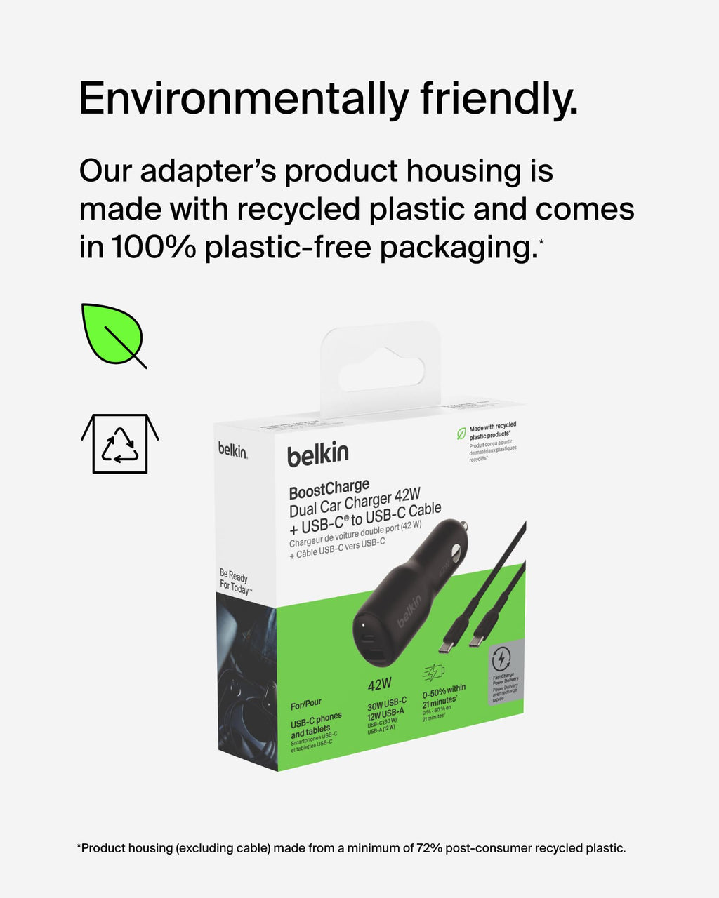 Belkin BoostCharge Dual Car Charger 42W w/Fast Charge USB-C 30W PPS & 12W USB-A Ports + USB-C to USB-C Cable for Apple iPhone 16, 16 Pro, 16 Pro Max, iPhone 15, Samsung Galaxy S24, & More - Black