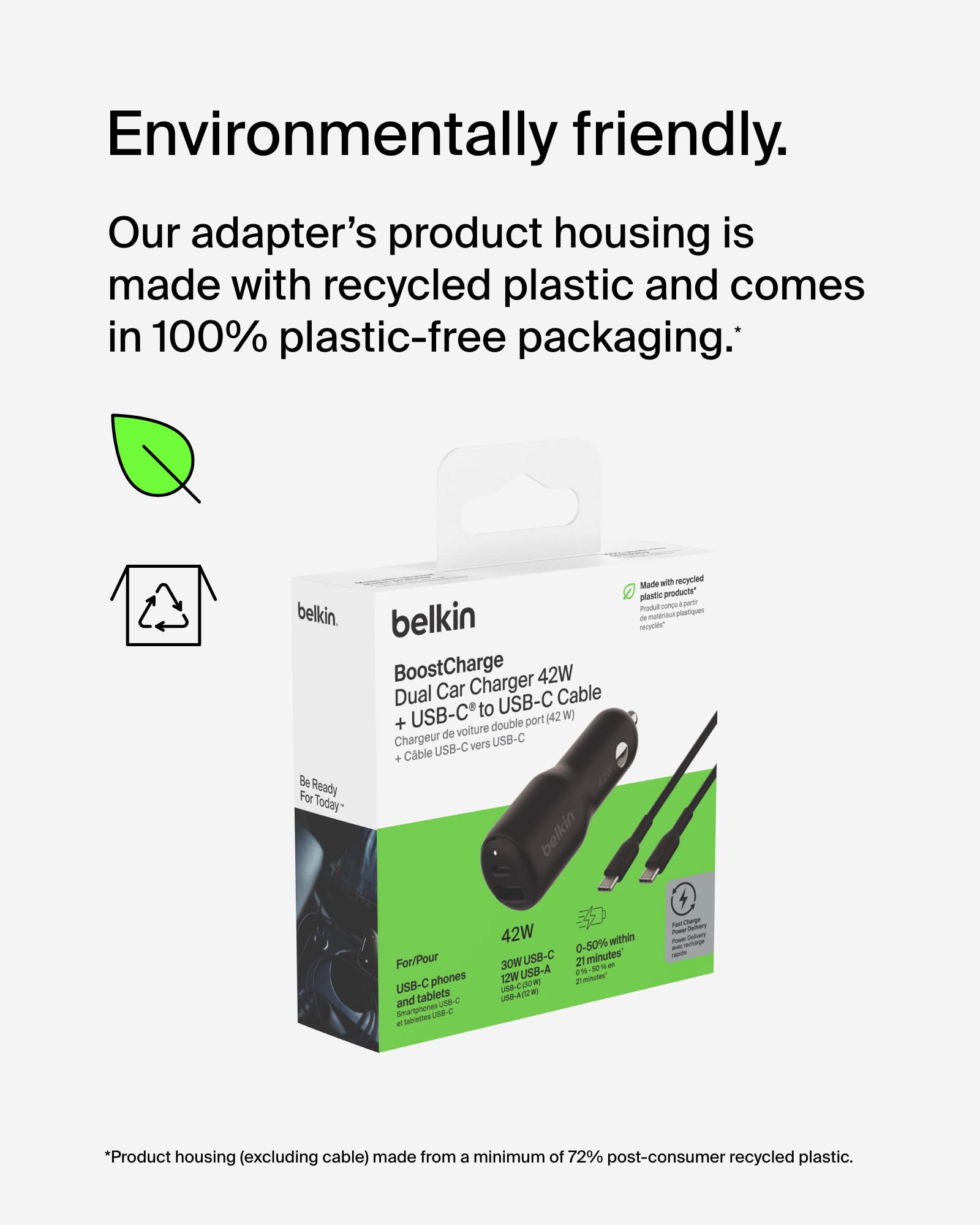 Belkin BoostCharge Dual Car Charger 42W w/Fast Charge USB-C 30W PPS & 12W USB-A Ports + USB-C to USB-C Cable for Apple iPhone 16, 16 Pro, 16 Pro Max, iPhone 15, Samsung Galaxy S24, & More - Black