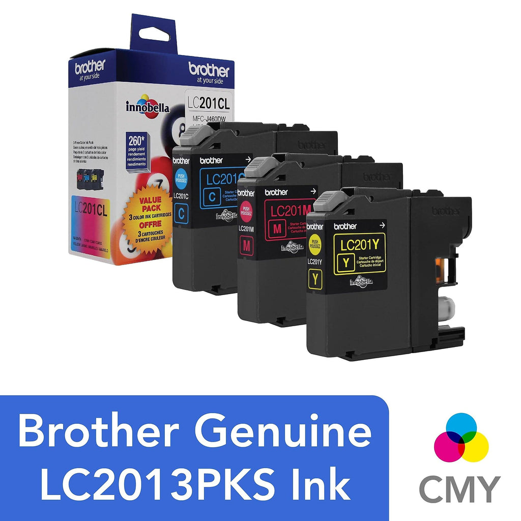 Brother Genuine Standard Yield Color Ink Cartridges, LC2013PKS, Replacement Color Ink Three Pack, Includes 1 Cartridge Each of Cyan, Magenta & Yellow, Page Yield Up To 260 Pages/cartridge, LC203