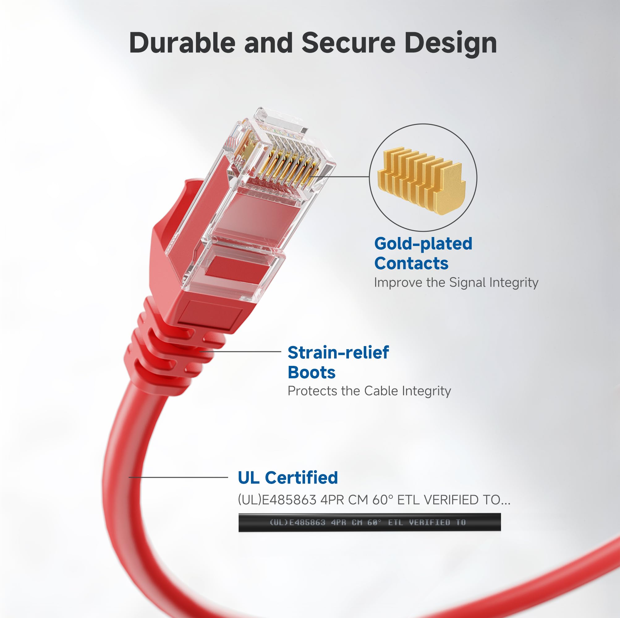 Cable Matters 10Gbps Snagless Cat 6 Ethernet Cable - 7ft, Cat 6 Cable, Cat6 Cord, Ethernet Cord, Red