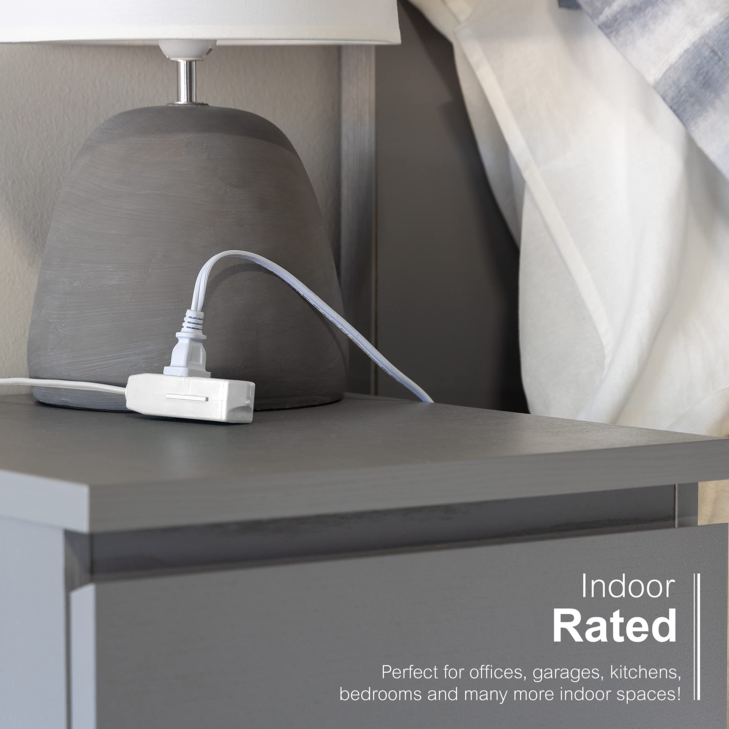 GE Indoor Extension Cord, 3 Ft Power Cable Outlet, 3 Grounded Outlets Power Strip, Right Angle Flat Extension Cord, 16 Gauge, UL Listed, White, 2 Pack, 69871