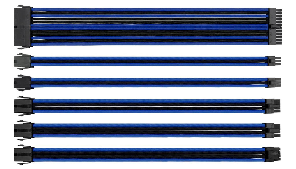 Thermaltake TtMod Sleeve Extension Power Supply Cable Kit ATX/EPS/8-pin PCI-E/6-pin PCI-E with Combs, Blue/Black AC-035-CN1NAN-A1