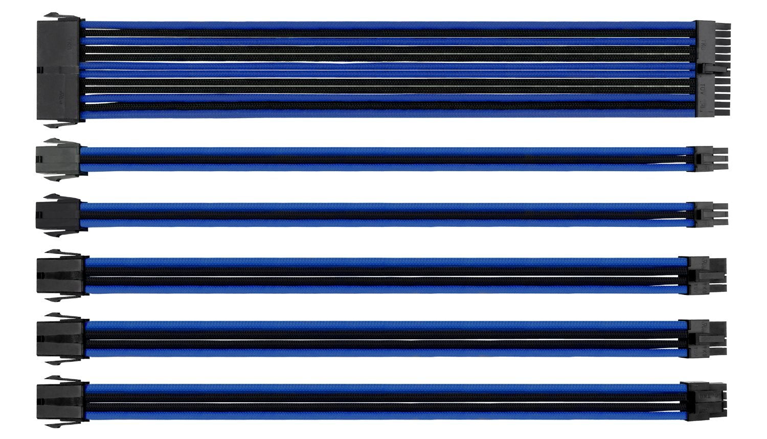 Thermaltake TtMod Sleeve Extension Power Supply Cable Kit ATX/EPS/8-pin PCI-E/6-pin PCI-E with Combs, Blue/Black AC-035-CN1NAN-A1