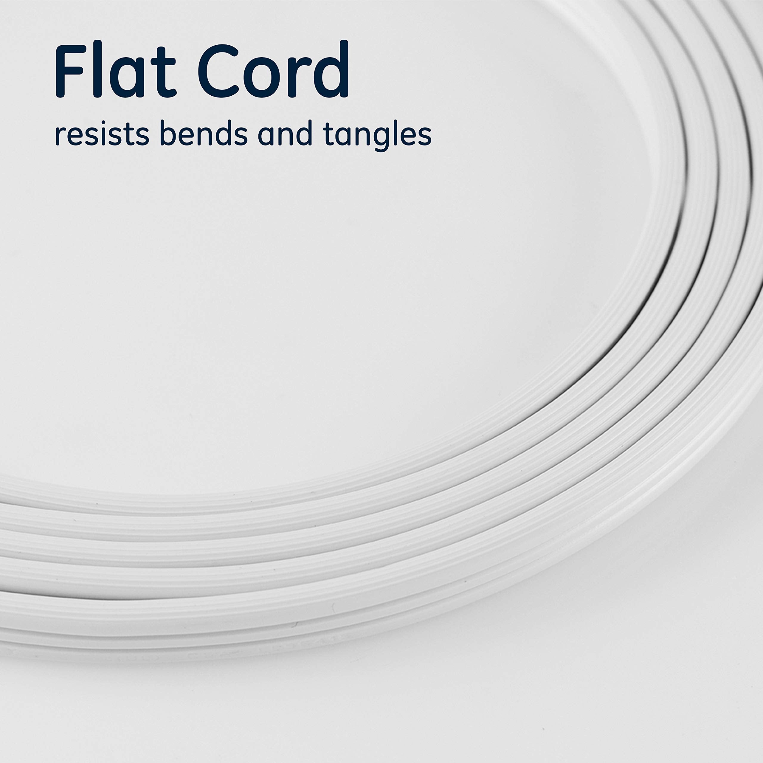 GE Indoor Extension Cord, 15 Ft Power Cable, 3 Grounded Outlets, 3-Prong, Low-Profile Flat Plug, 16 Gauge, UL Listed, White, 56986