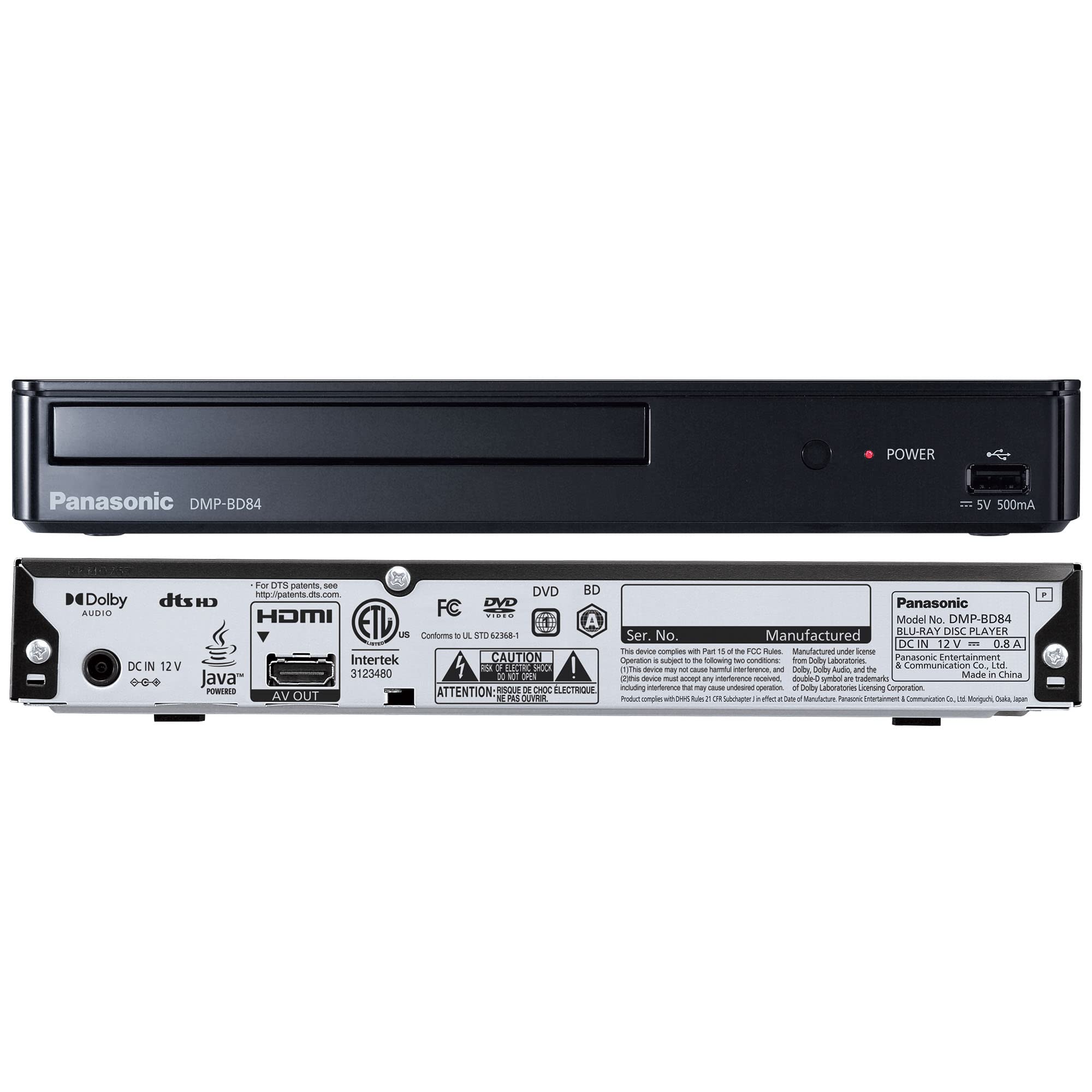 Panasonic Blu Ray DVD Player with Full HD Picture Quality and Hi-Res Dolby Digital Sound, DMP-BD84P-K, Black