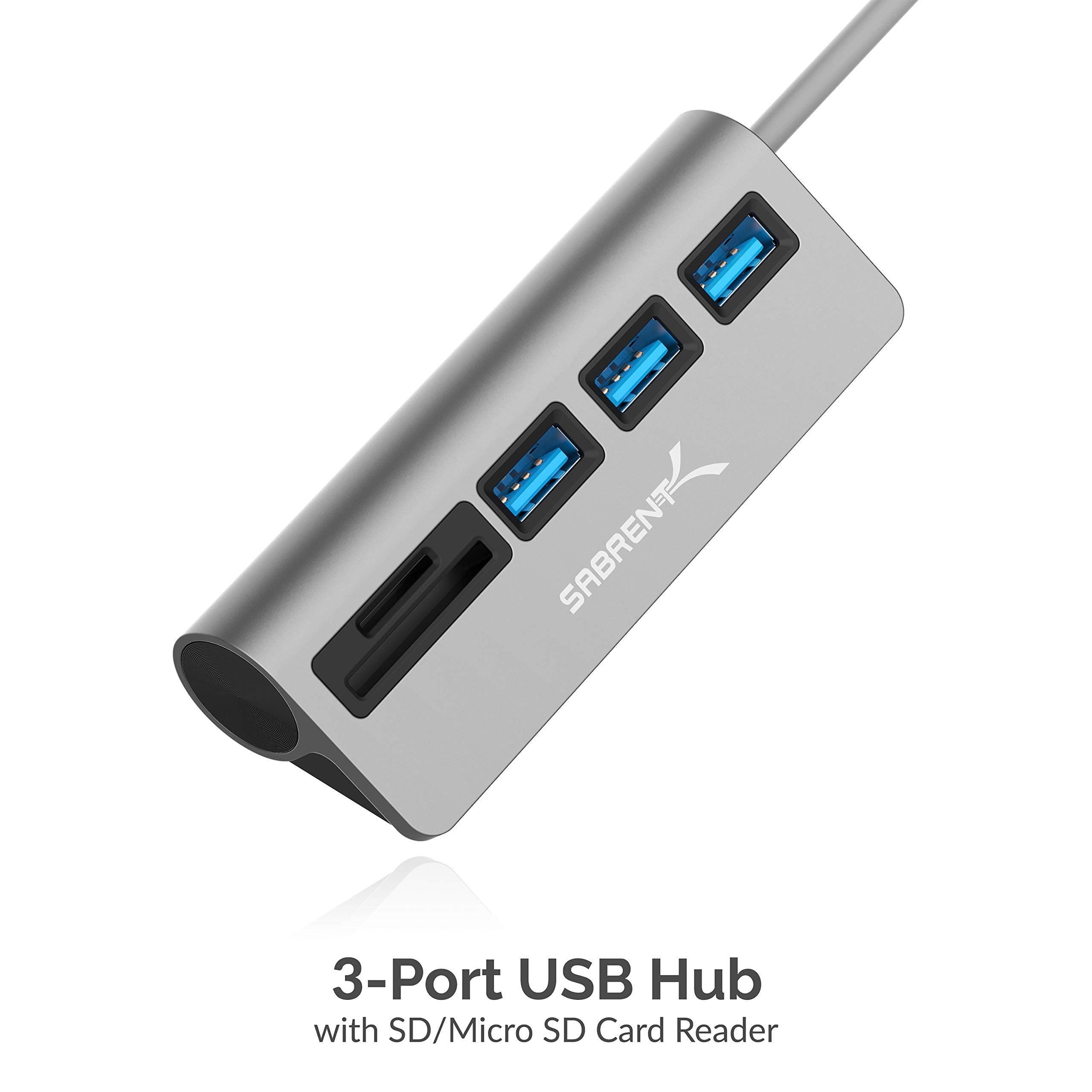 SABRENT USB Hub with SD Card Reader and microSD Reader, Office Desk Designe, Compact, Universal Compatibility (HB-U3CR)