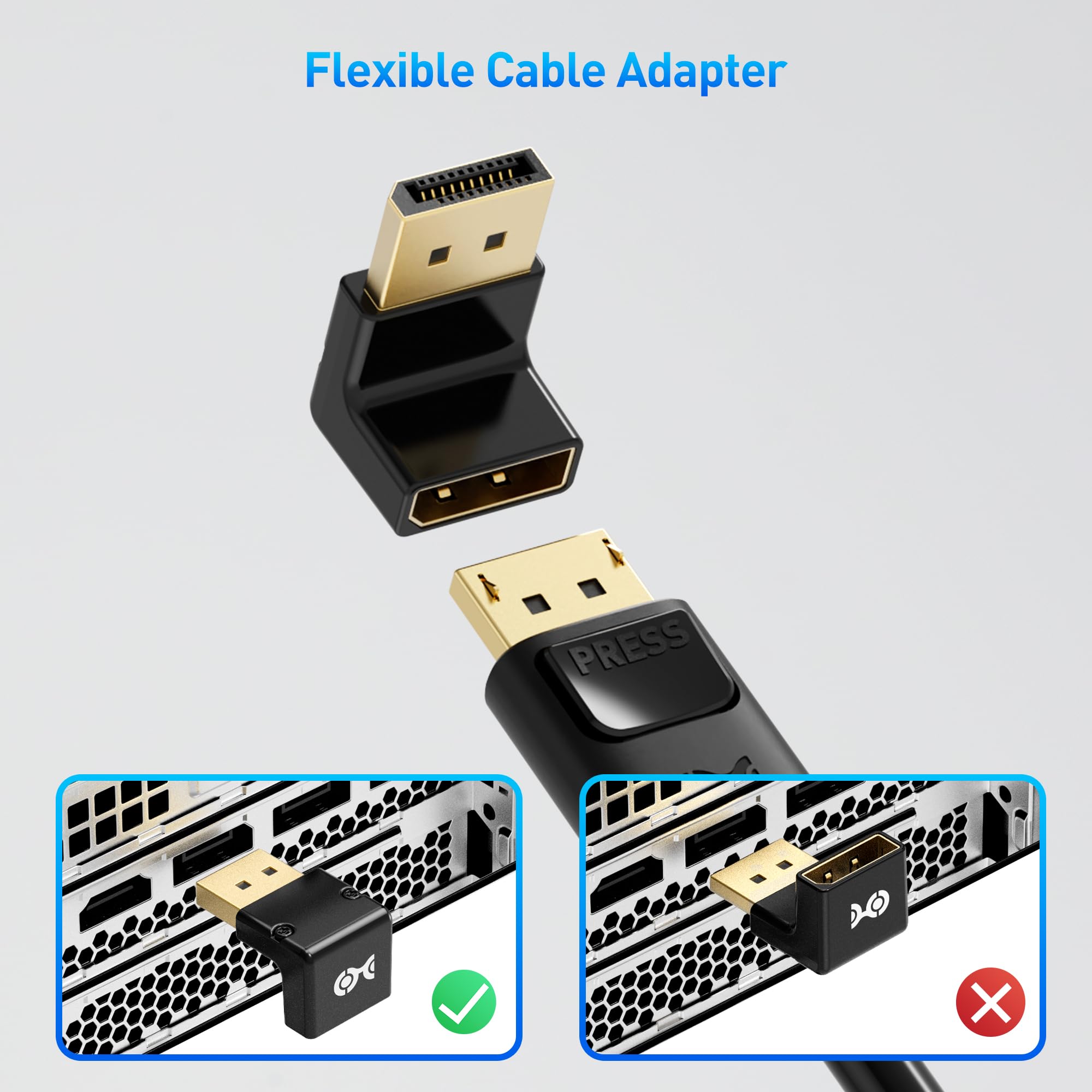 Cable Matters 4K@240Hz Right Angle DisplayPort 1.4 Adapter, 8K DisplayPort 90 Degree Adapter, Black