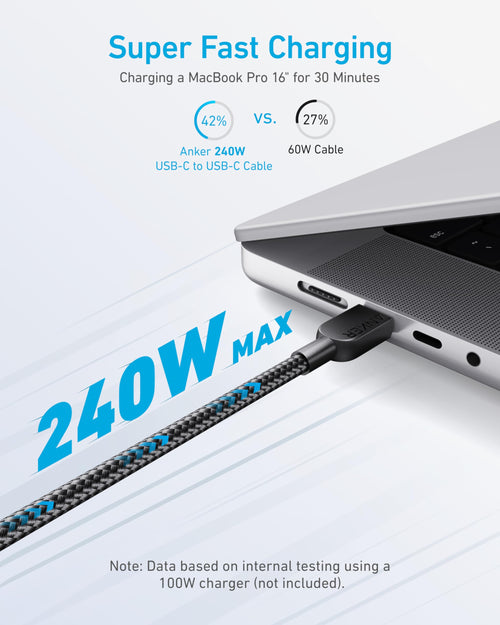 Anker USB C to USB C Cable (2Pack, 10FT),240W Type-C Fast Charging Cord for MacBook Pro, iPhone 17/16/15, iPad Pro, Samsung Galaxy,and More (Black)