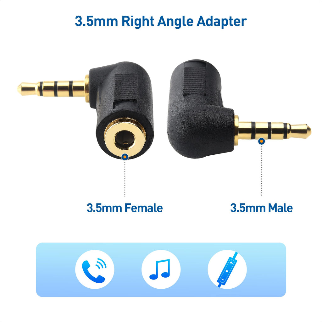 Cable Matters 2-Pack TRRS Right Angle 3.5mm Adapter in Black (3.5mm Right Angle Adapter, 90 Degree Audio Converter)