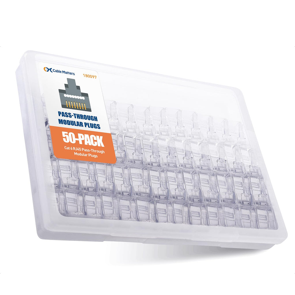Cable Matters 50-Pack Cat 6 Pass-Through RJ45 Connectors, 50� Gold Contacts (Cat 6 Ends / Cat6 Connector / RJ45 Modular Plugs/Ethernet Plugs/Network Connector)