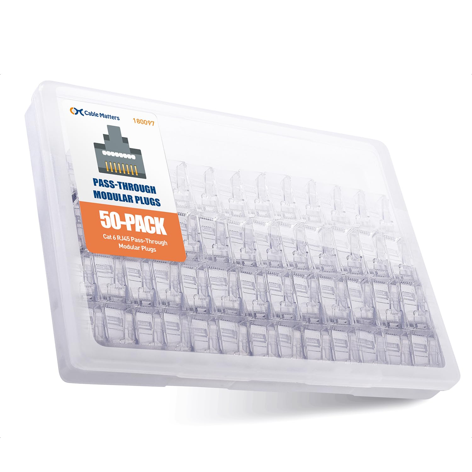 Cable Matters 50-Pack Cat 6 Pass-Through RJ45 Connectors, 50� Gold Contacts (Cat 6 Ends / Cat6 Connector / RJ45 Modular Plugs/Ethernet Plugs/Network Connector)
