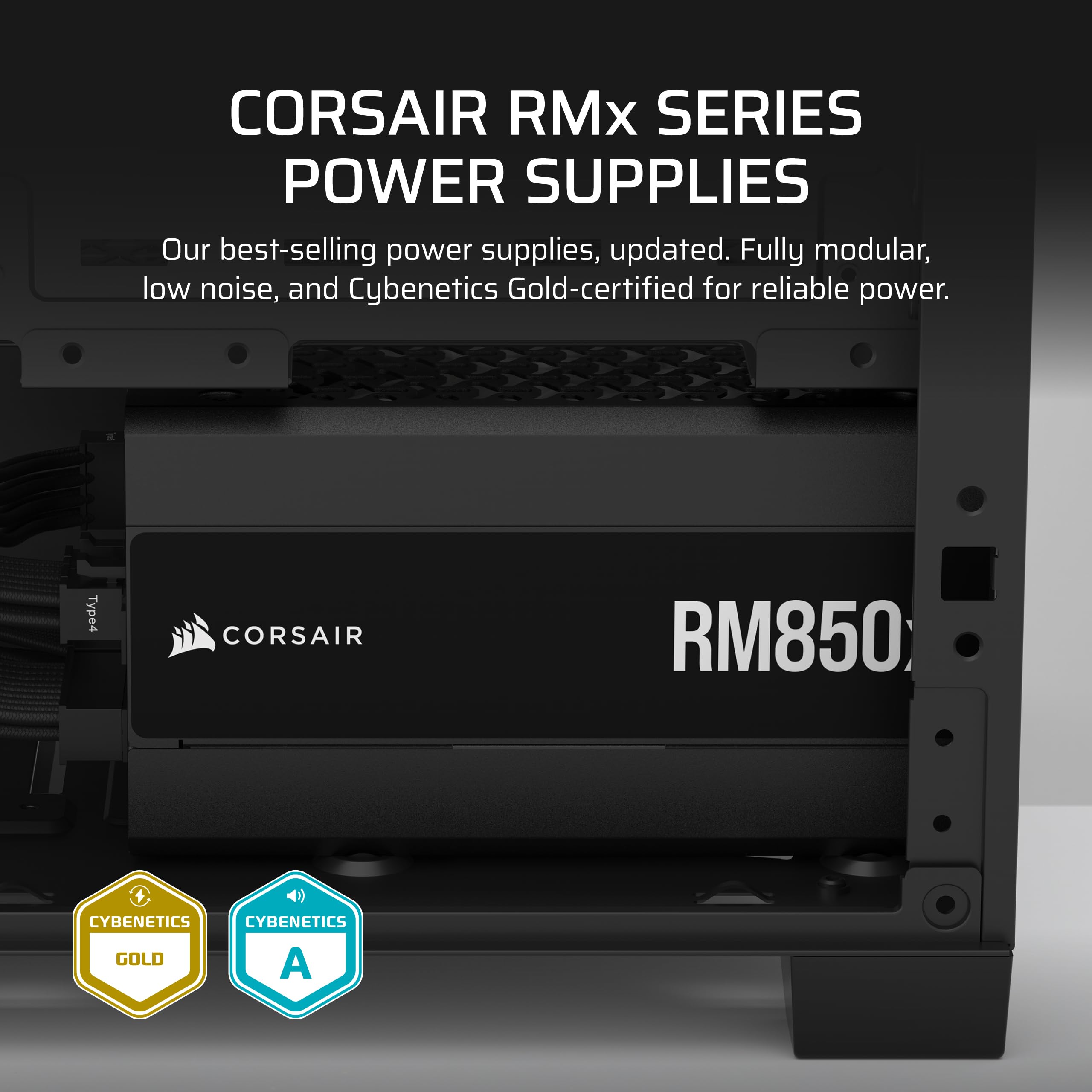 Corsair RM850x ATX 3.1 PCIe 5.1 Ready Fully Modular 850W Power Supply – Low-Noise, Cybenetics Gold Efficiency, Native 12V-2x6 Connector – Black