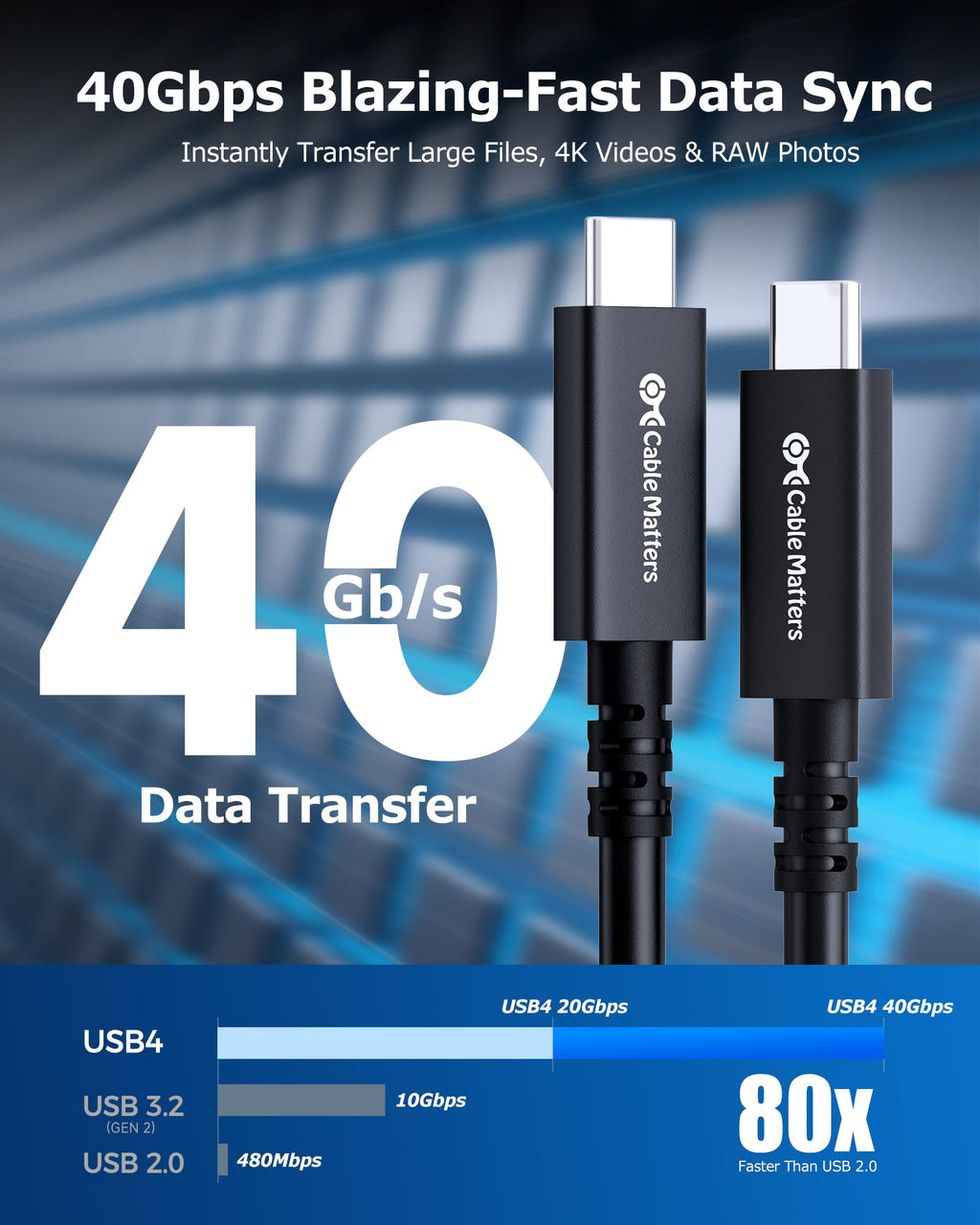 Cable Matters 40Gbps Active USB4 Cable 9.8 ft / 3m with 8K Video & 100W Charging, Compatible with Thunderbolt 4/3, USB C for VR Headset, Docking Stations, MacBook, DELL XPS, Surface Pro and More