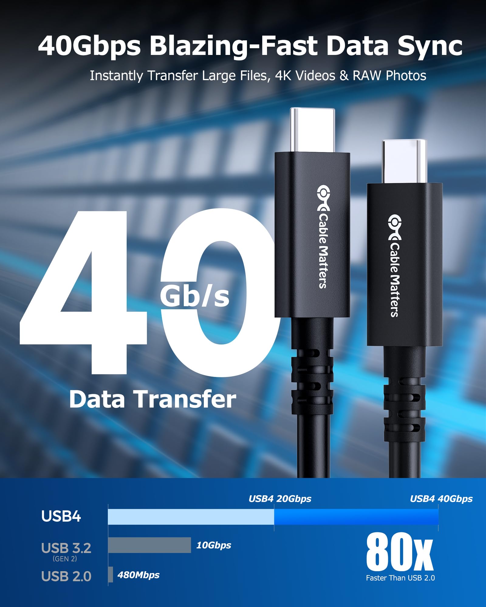 Cable Matters 40Gbps Active USB4 Cable 9.8 ft / 3m with 8K Video & 100W Charging, Compatible with Thunderbolt 4/3, USB C for VR Headset, Docking Stations, MacBook, DELL XPS, Surface Pro and More