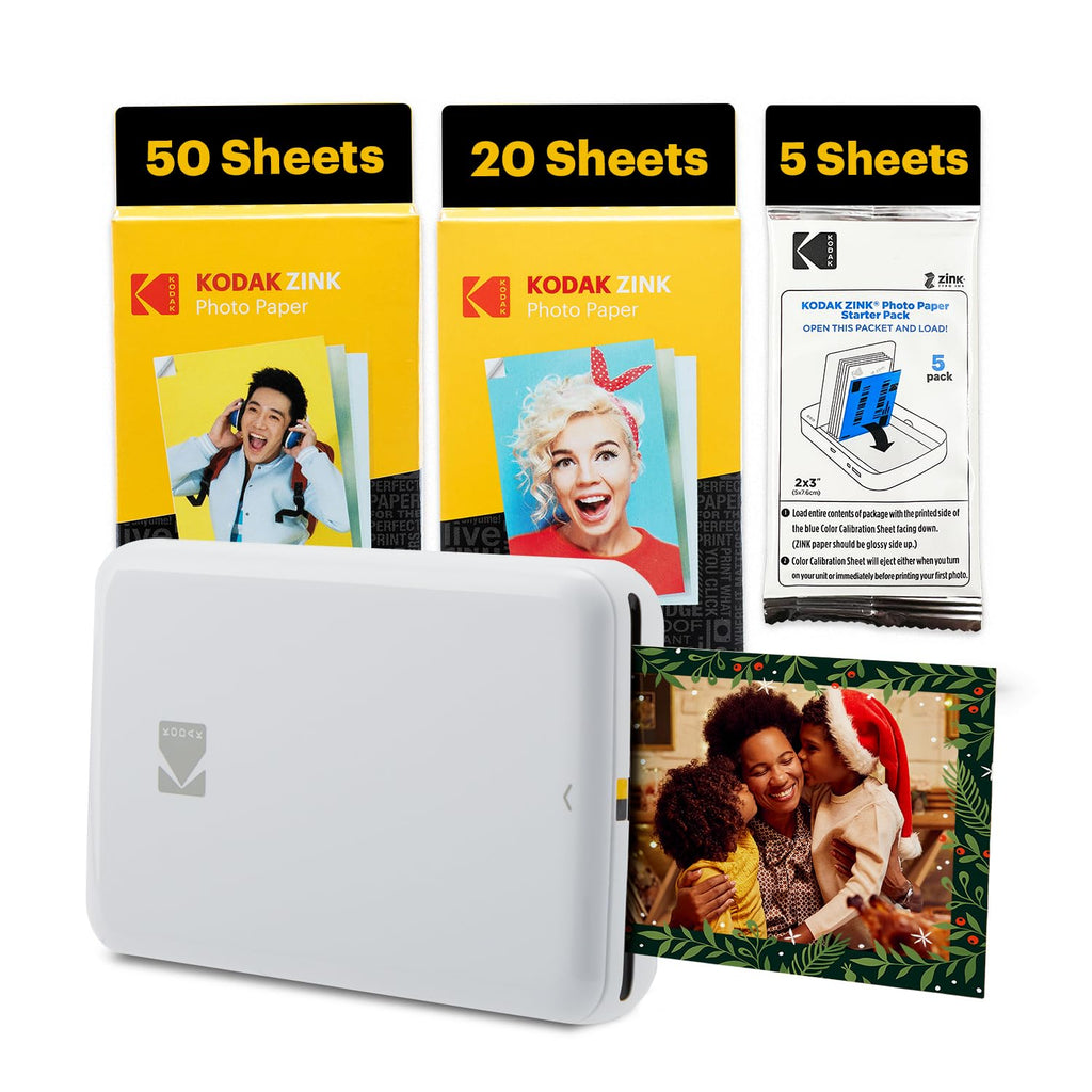 Kodak Step Instant Smartphone Photo Printer, Portable Mini Color Wireless Mobile Printer, Zink 2x3” (5.1x7.5 cm) Sticky-Back Photos, Bluetooth, 75 Sheets Bundle, White