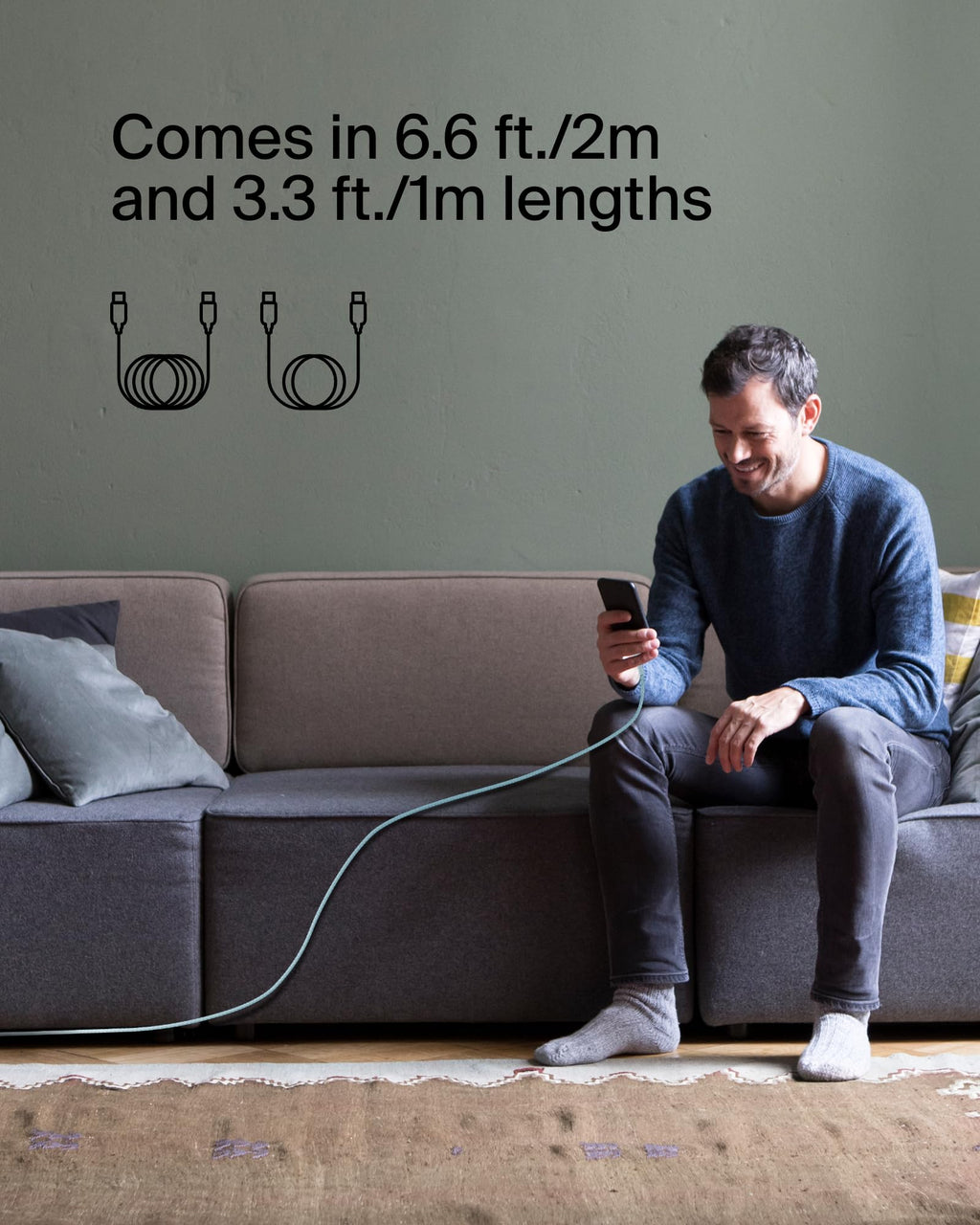 Belkin BoostCharge Braided USB-C to USB-C Cable (1M/3.3ft) for iPhone 16, 16 Pro, 16 Pro Max, 16 Plus, Galaxy S25, S24, Note, Pixel 9, Pixel 8, iPad Pro & More - Blue