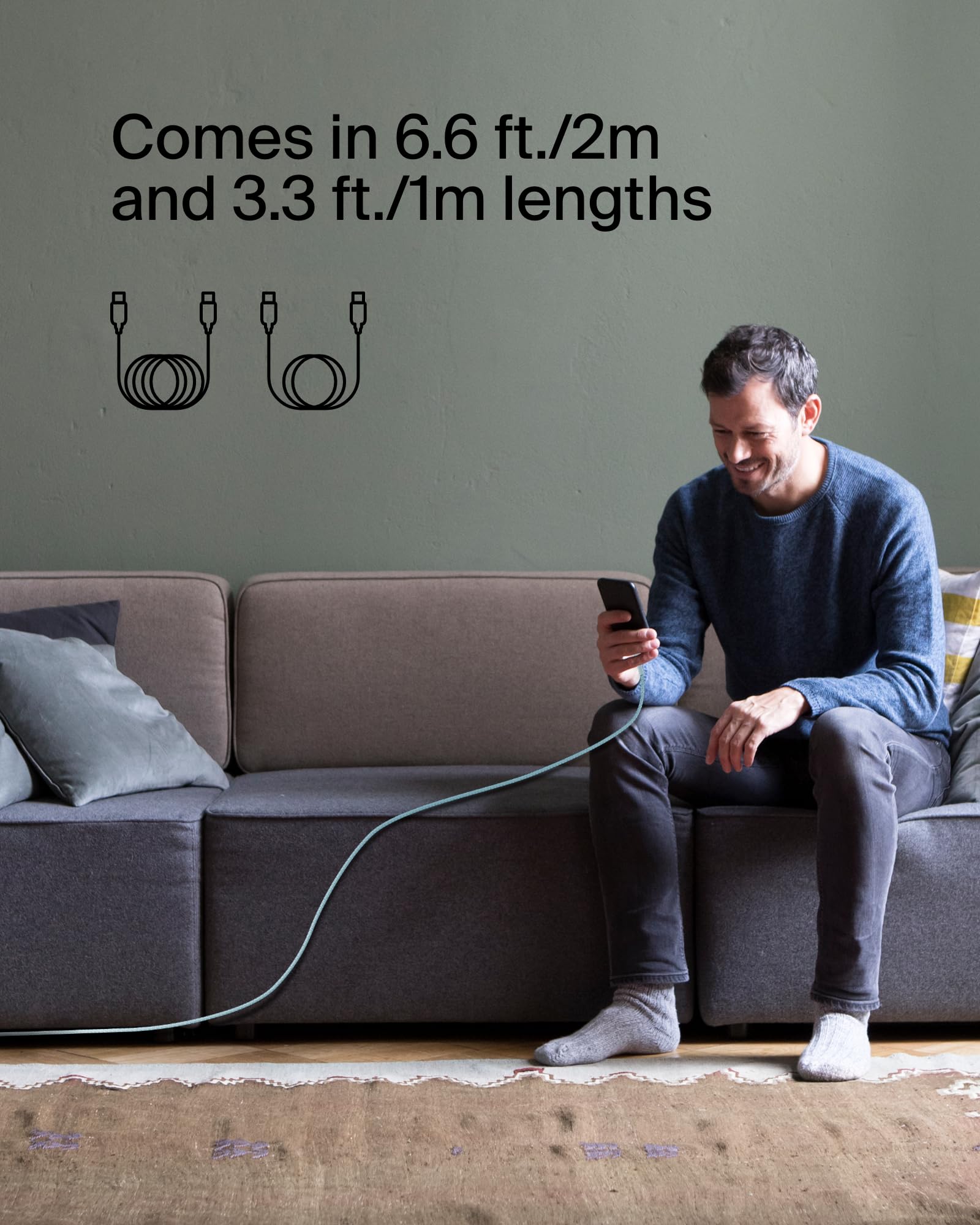 Belkin BoostCharge Braided USB-C to USB-C Cable (1M/3.3ft) for iPhone 16, 16 Pro, 16 Pro Max, 16 Plus, Galaxy S25, S24, Note, Pixel 9, Pixel 8, iPad Pro & More - Blue