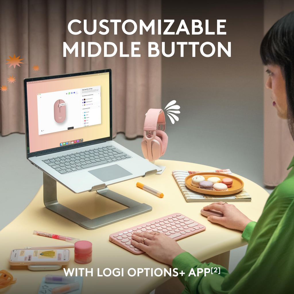 Logitech Pebble Mouse 2 M350s Slim Bluetooth Wireless Mouse, Portable, Lightweight, Customizable Button, Quiet Clicks, Easy-Switch for Windows, macOS, iPadOS, Android, Chrome OS - Black