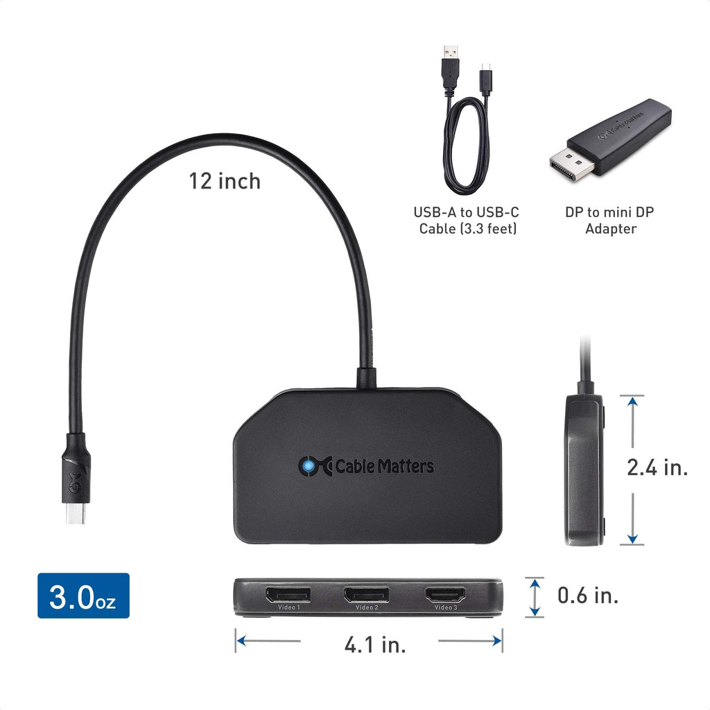 Cable Matters Triple 4K DisplayPort Splitter (Mini DisplayPort Hub) with 8K DisplayPort 1.4 and 4K HDMI for Windows, NOT Compatible with macOS
