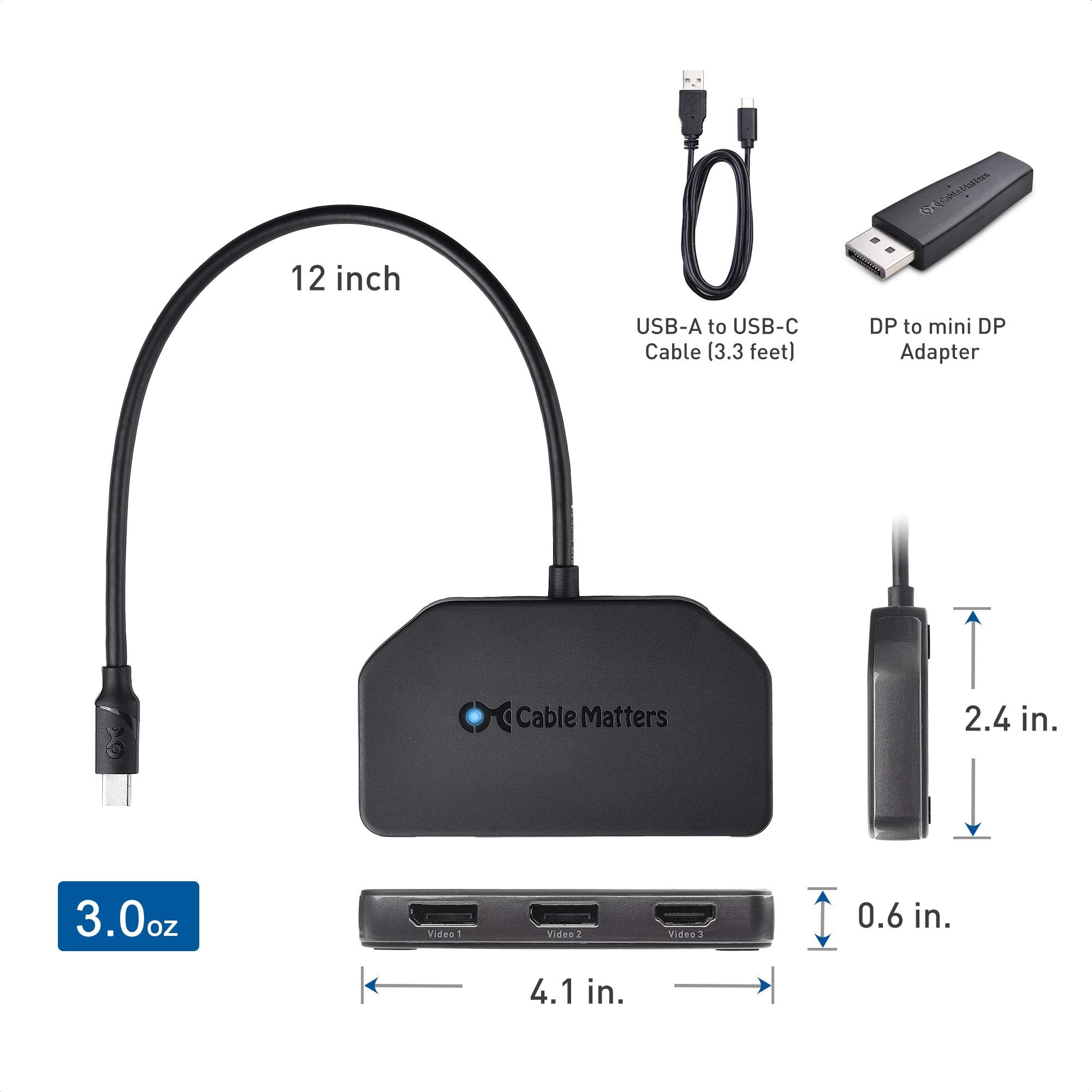 Cable Matters Triple 4K DisplayPort Splitter (Mini DisplayPort Hub) with 8K DisplayPort 1.4 and 4K HDMI for Windows, NOT Compatible with macOS