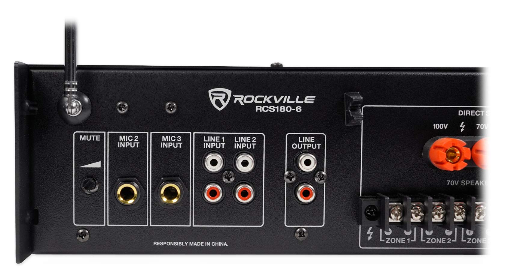 Rockville RCS180-6 180 Watt 6 Zone 70V Commercial/Restaurant Amplifier/Bluetooth