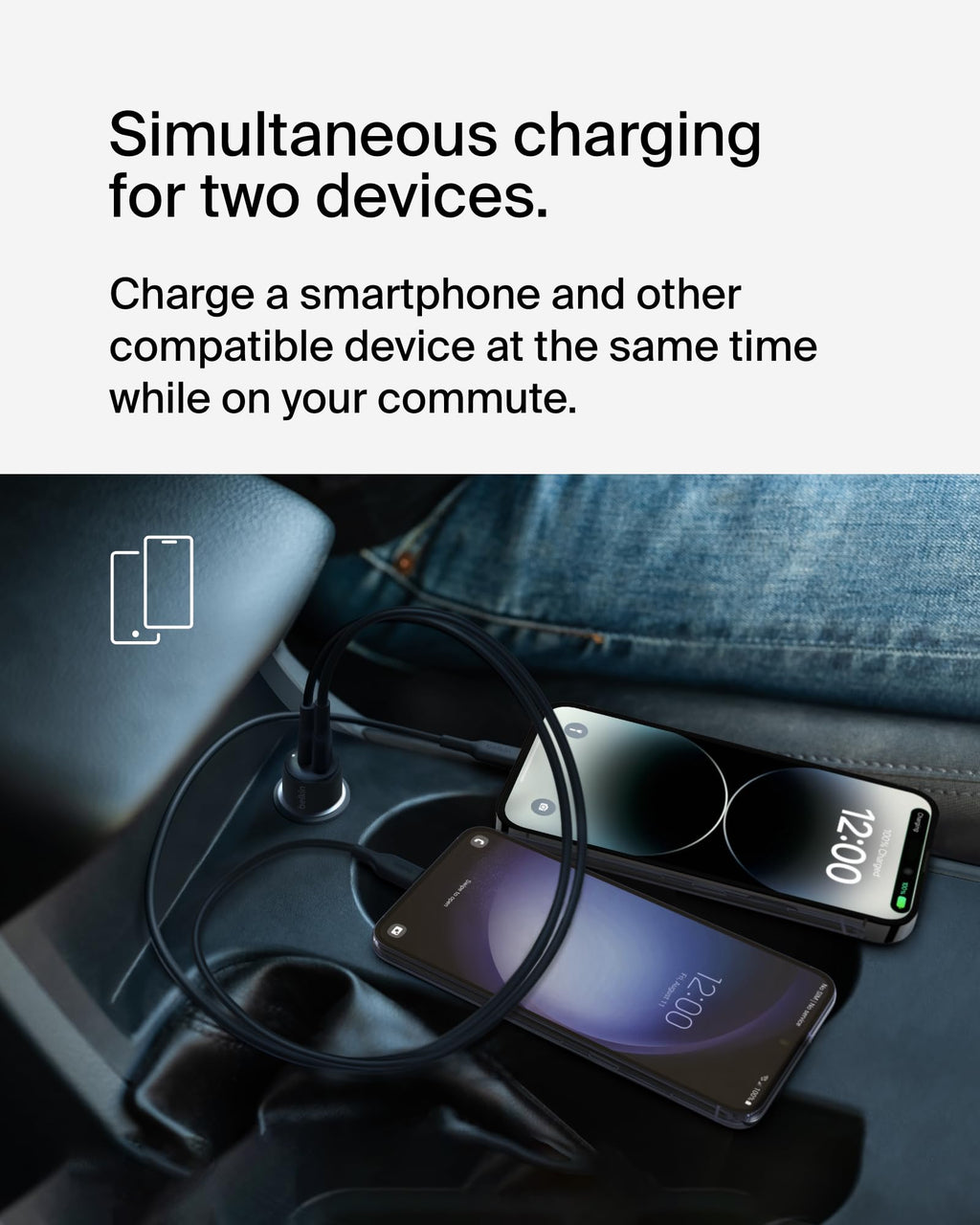 Belkin BoostCharge Dual Car Charger 42W w/Fast Charge USB-C 30W PPS & 12W USB-A Ports + USB-C to Lightning Cable for Apple iPhone 16, Plus, Pro, Pro Max, iPhone 15, Samsung Galaxy S24, & More - Black