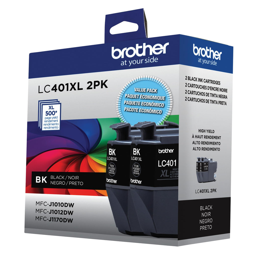 Brother Genuine LC401XL2PKS High-Yield Black Ink Cartridge Value Pack (2), Original Ink Replacement cartridges, Ink for Brother Inkjet Printers MFC-J1010DW, MFC-J1012DW, MFC-J1170DW