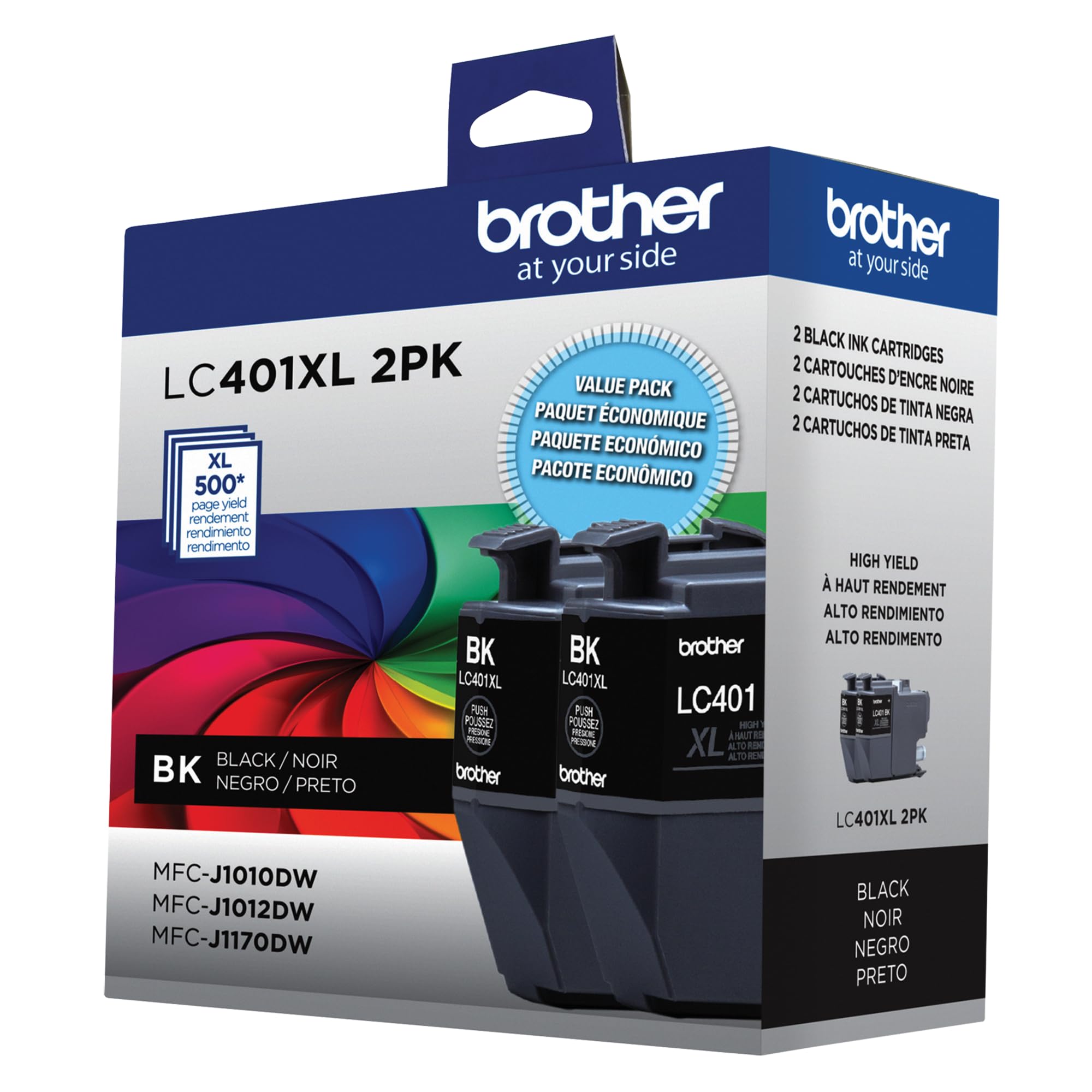 Brother Genuine LC401XL2PKS High-Yield Black Ink Cartridge Value Pack (2), Original Ink Replacement cartridges, Ink for Brother Inkjet Printers MFC-J1010DW, MFC-J1012DW, MFC-J1170DW