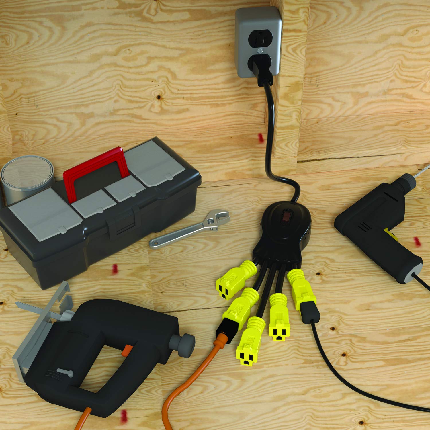 Stanley 31500 PowerSquid 5-Outlet Multiplier (Yellow) Power Cords