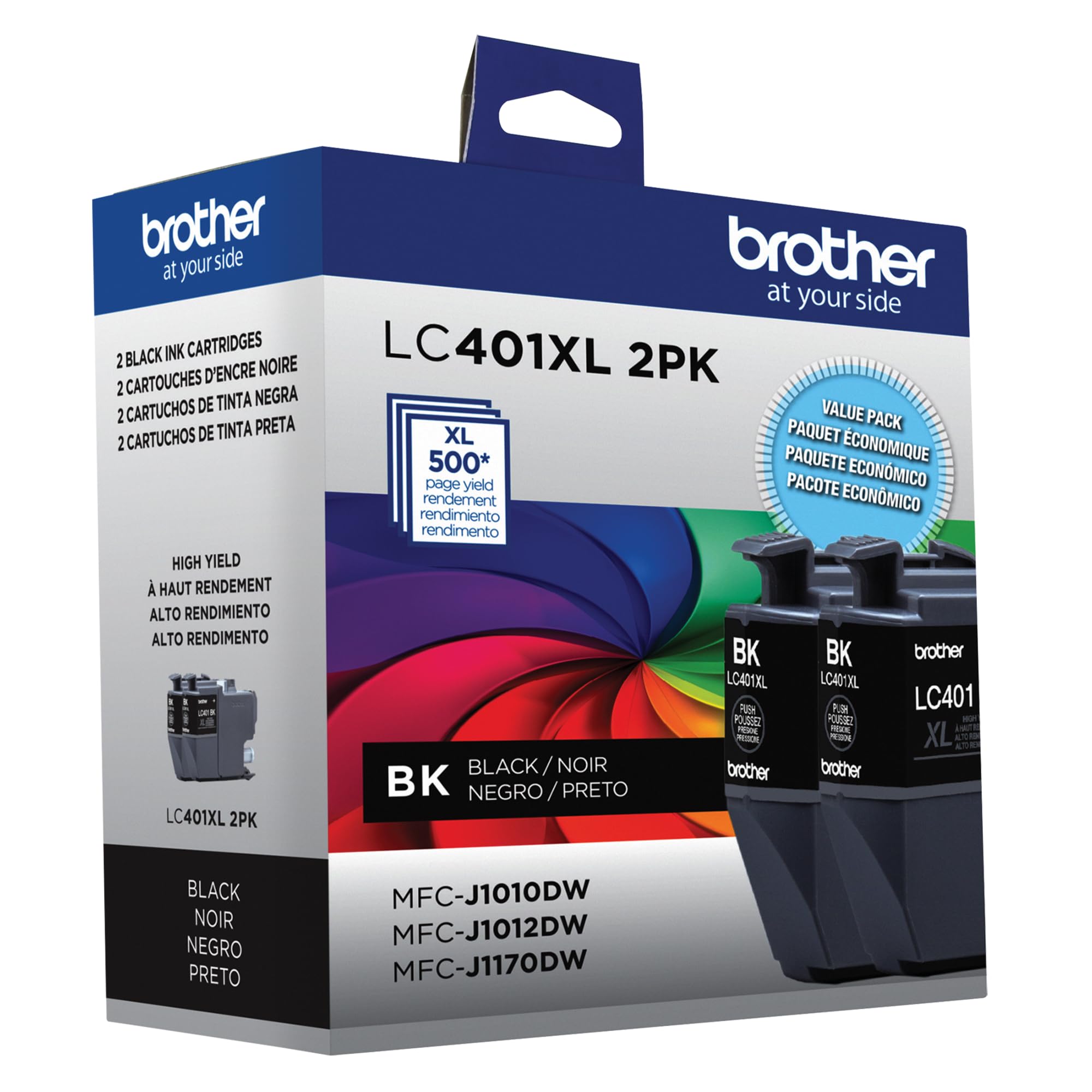 Brother Genuine LC401XL2PKS High-Yield Black Ink Cartridge Value Pack (2), Original Ink Replacement cartridges, Ink for Brother Inkjet Printers MFC-J1010DW, MFC-J1012DW, MFC-J1170DW