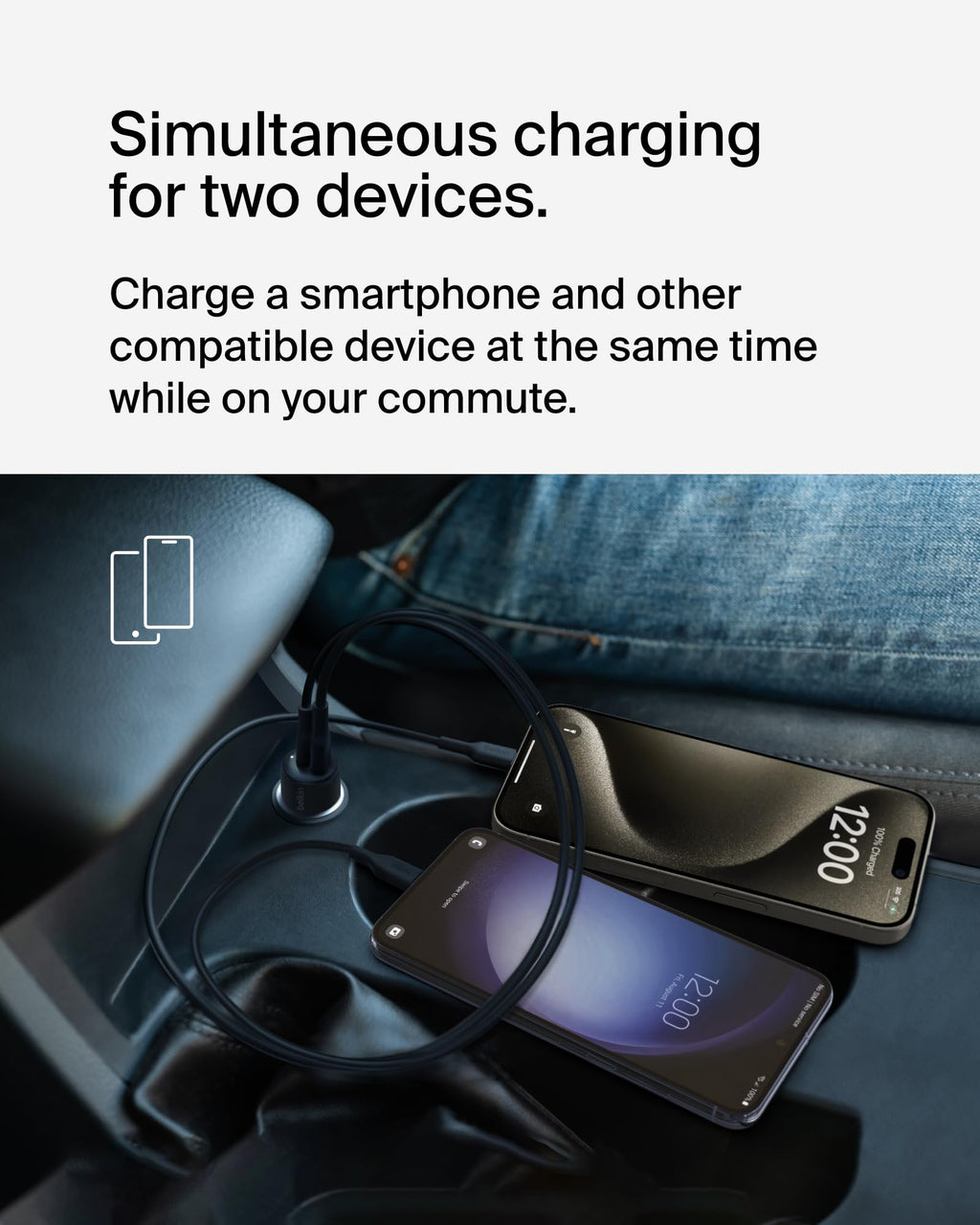 Belkin BoostCharge Dual Car Charger 42W w/Fast Charge USB-C 30W PPS & 12W USB-A Ports + USB-C to USB-C Cable for Apple iPhone 16, 16 Pro, 16 Pro Max, iPhone 15, Samsung Galaxy S24, & More - Black