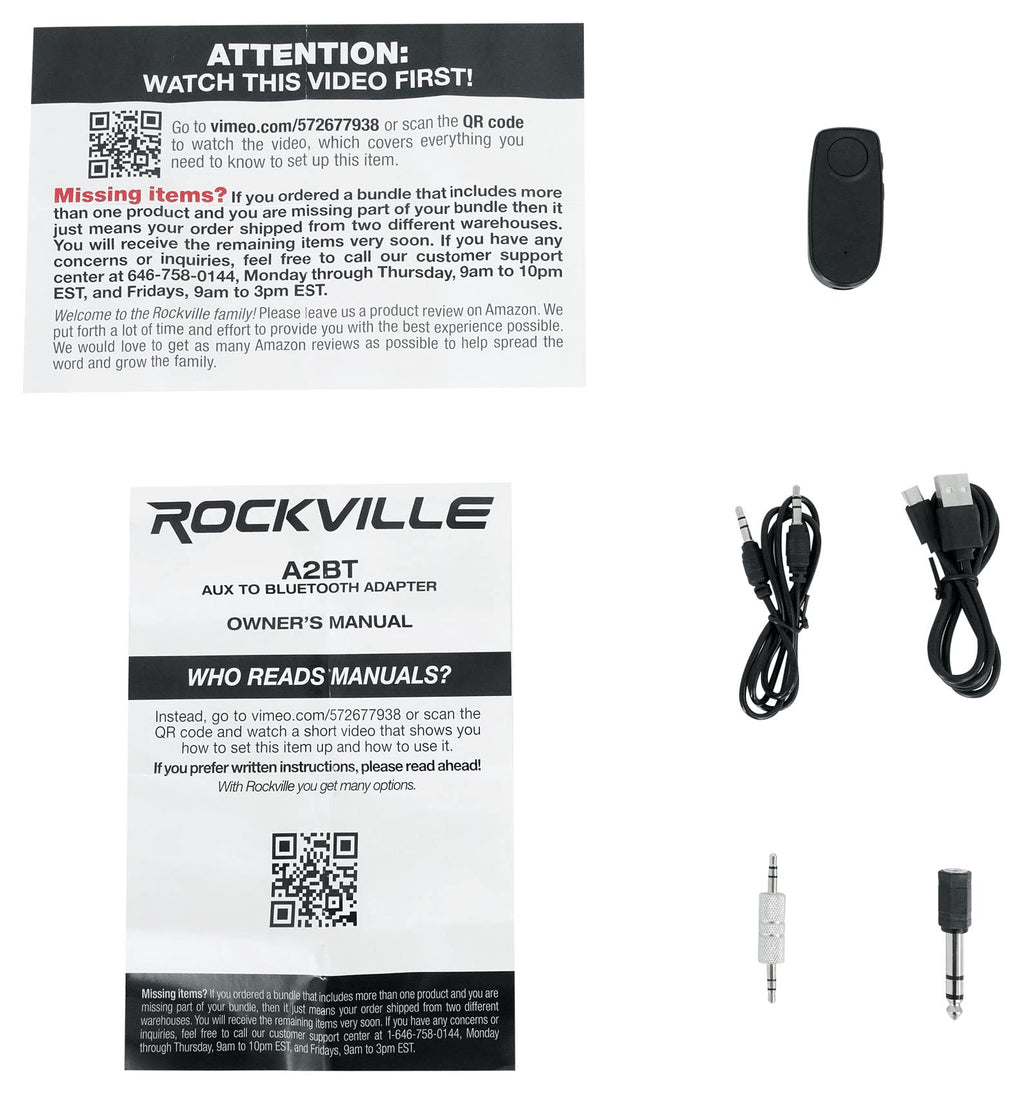 Rockville A2BT Rechargeable Aux to Bluetooth Adapter for Car/Home/Pro Audio Use