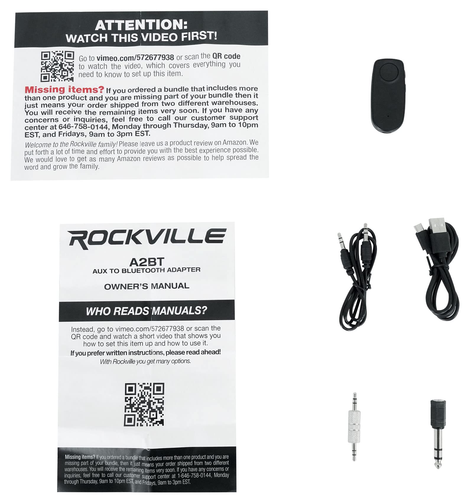 Rockville A2BT Rechargeable Aux to Bluetooth Adapter for Car/Home/Pro Audio Use