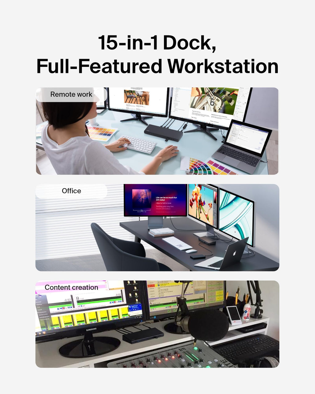 Belkin Triple Display DisplayLink Docking Station Hub with 3 HDMI Ports, 2 DisplayPorts for Triple 4K Display with 85W Power Delivery, Gigabit Ethernet, 3.5mm Mic/Speaker, 1 USB-C and 5 USB-A Ports