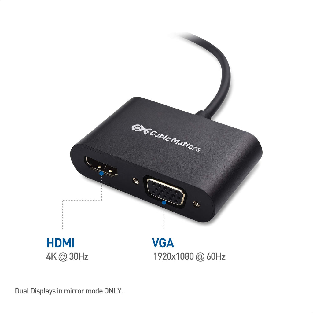 Cable Matters Aluminum USB C to HDMI VGA Adapter for MacBook, Chromebook Plus, Surface Book 2 and More (Thunderbolt 3 Port Compatible)