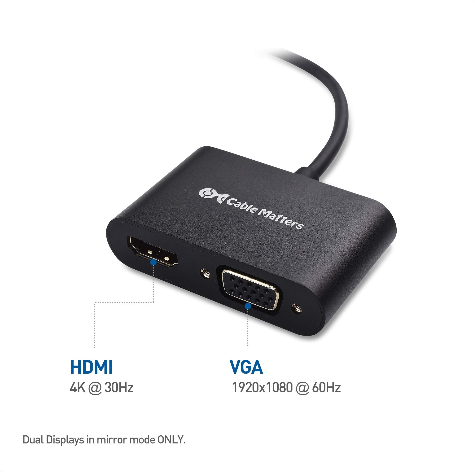 Cable Matters Aluminum USB C to HDMI VGA Adapter for MacBook, Chromebook Plus, Surface Book 2 and More (Thunderbolt 3 Port Compatible)